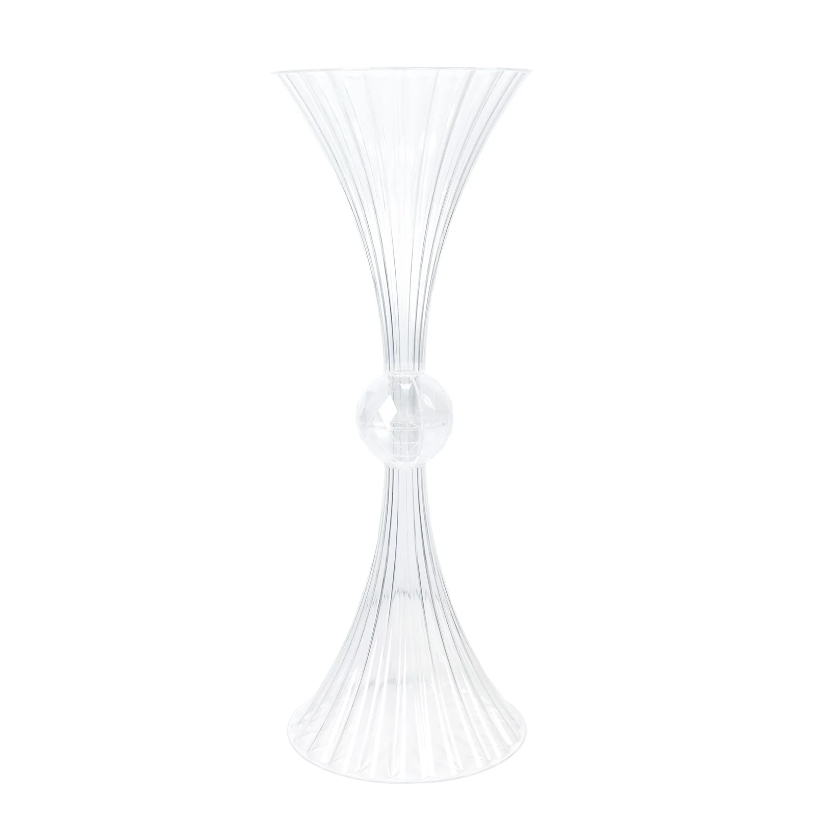 4 Pack Ribbed Acrylic Trumpet Vases – 32" Clear Reversible Flower Centerpiece with Crystal Ball Accent - Image 2