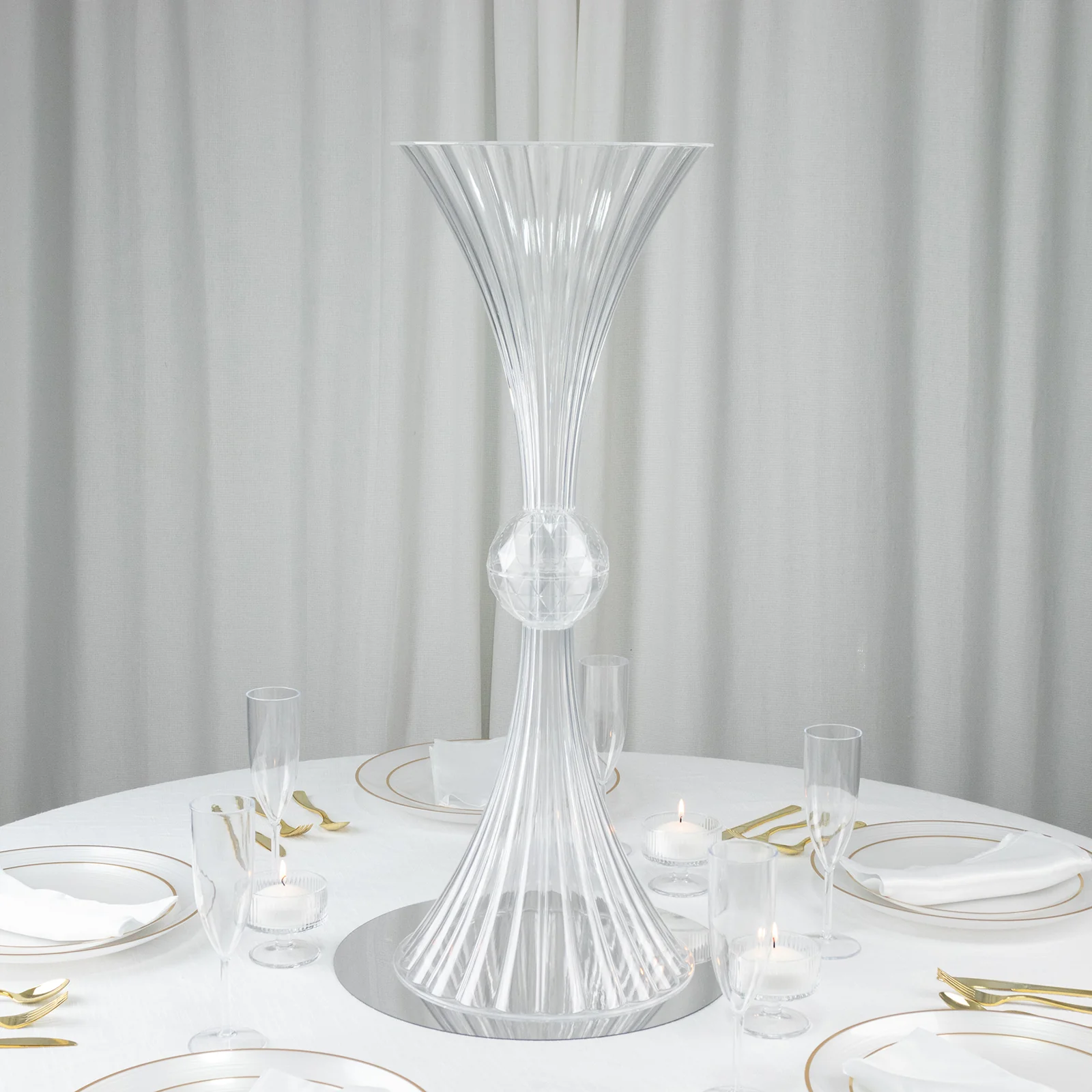 4 Pack Ribbed Acrylic Trumpet Vases – 32" Clear Reversible Flower Centerpiece with Crystal Ball Accent - Image 7