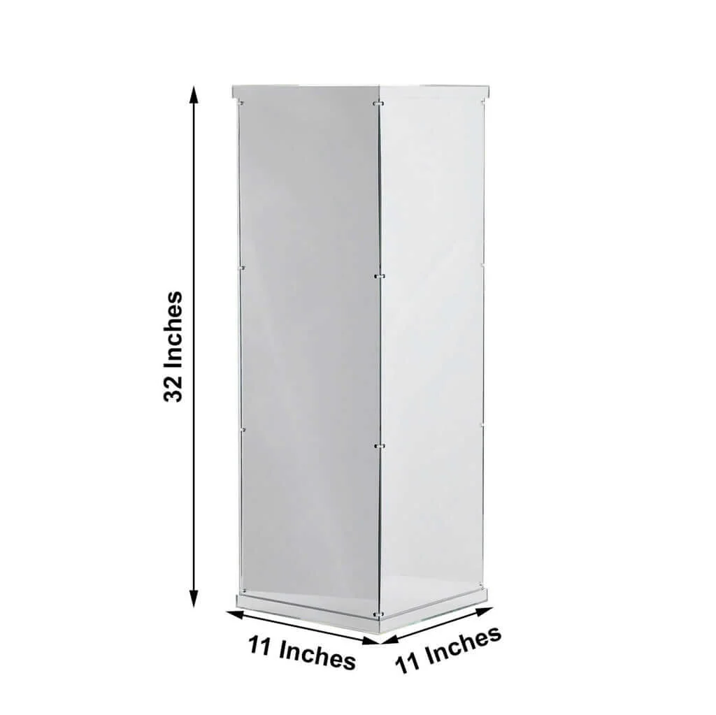 Silver Mirror Finish Acrylic Pedestal Riser, Display Box with Interchangeable Lid and Base 32" - Image 3