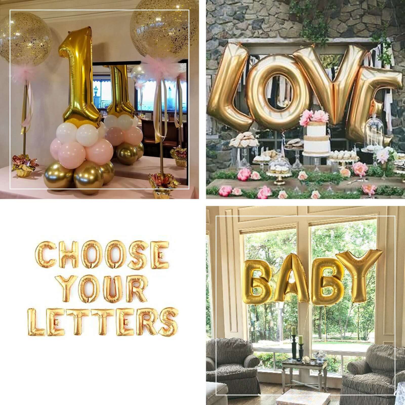 35" Gold Letter and Number Balloons, Shiny Metallic Mylar Foil Helium Air Balloons - Image 4