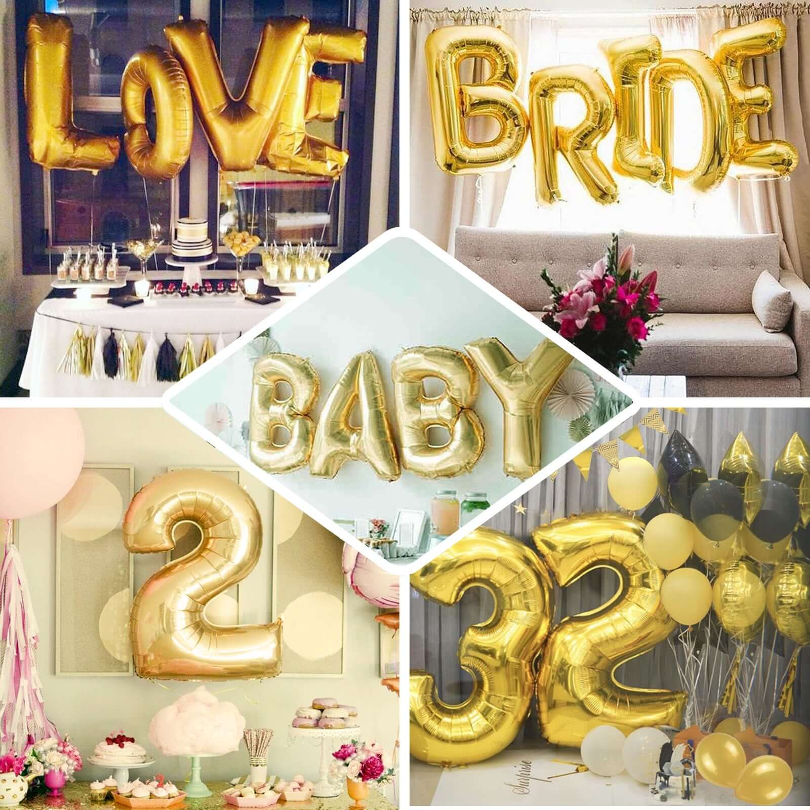 35" Gold Letter and Number Balloons, Shiny Metallic Mylar Foil Helium Air Balloons - Image 5
