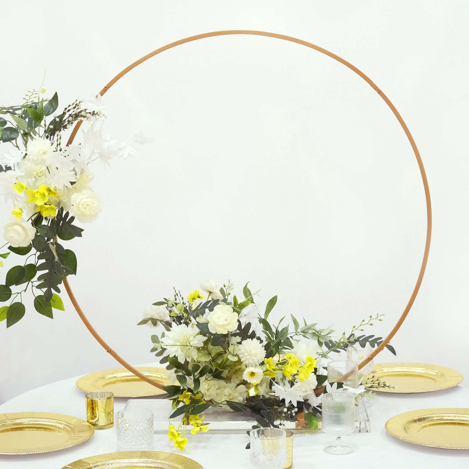 Gold Metal Round Hoop Wedding Centerpiece, Self Standing Table Floral Wreath Frame 36" - Image 6