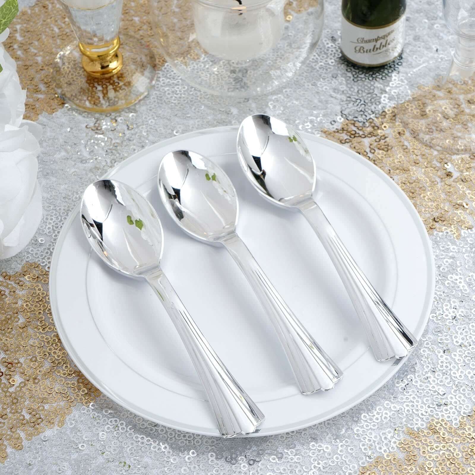 36-Pack Plastic Tea Coffee Spoons 5" Light Silver Heavy Duty with Fluted Handles - Disposable Utensils - Image 6