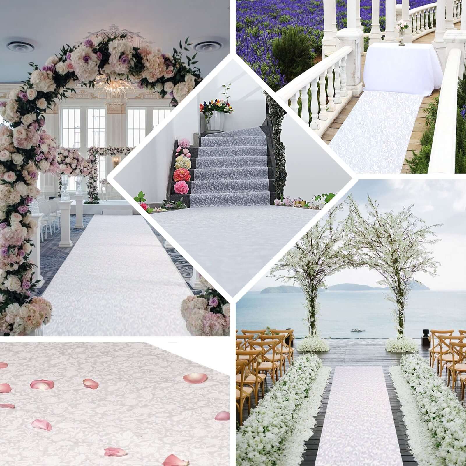 White Floral Lace Aisle Runner 36"x100ft - Image 5