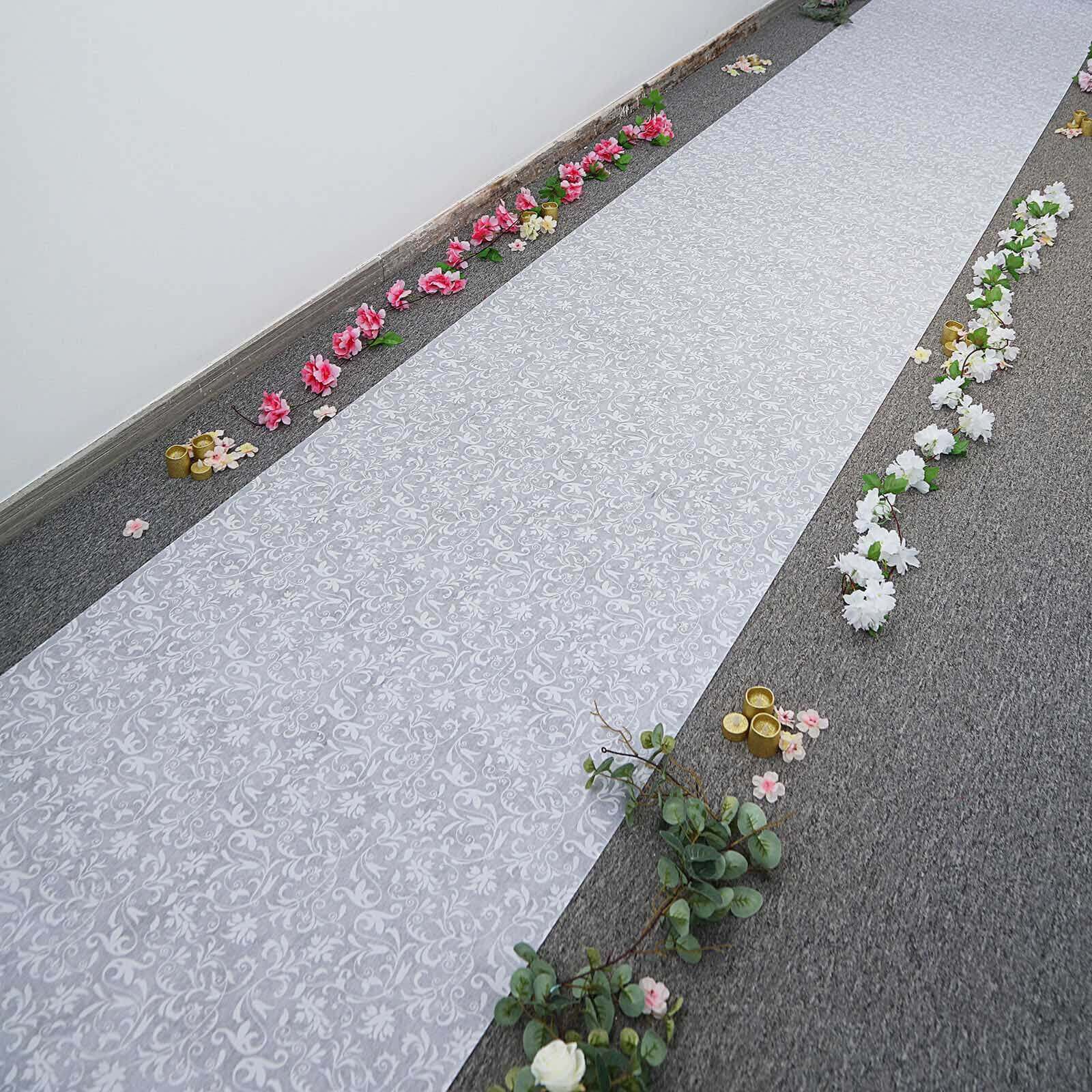 White Floral Lace Aisle Runner 36"x100ft - Image 7