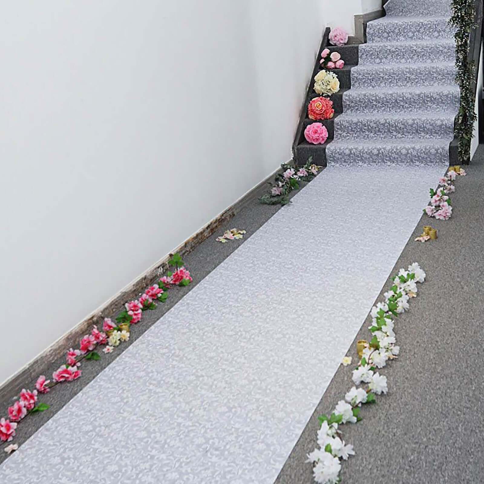 White Floral Lace Aisle Runner 36"x100ft - Image 8