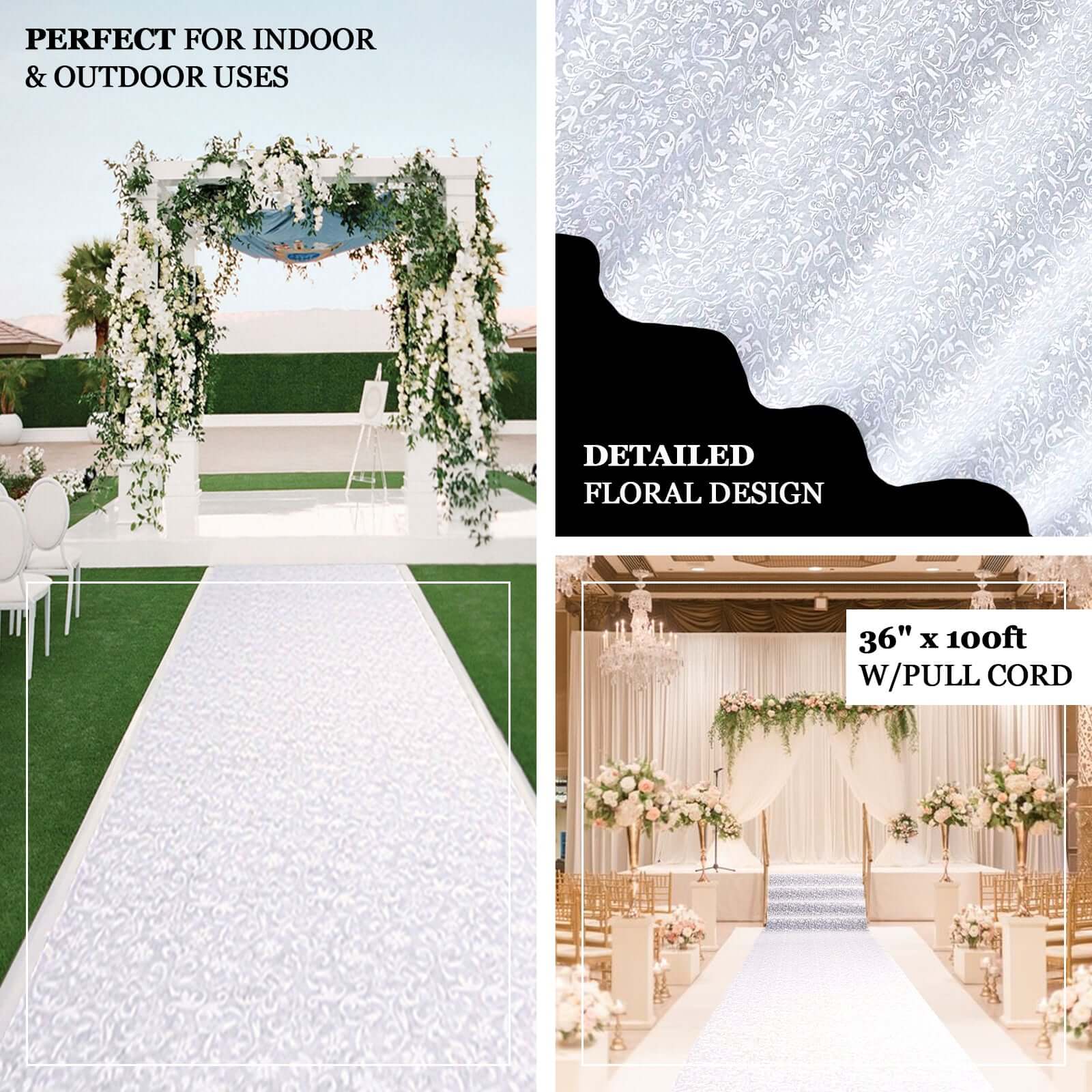 White Floral Lace Aisle Runner 36"x50ft - Image 4