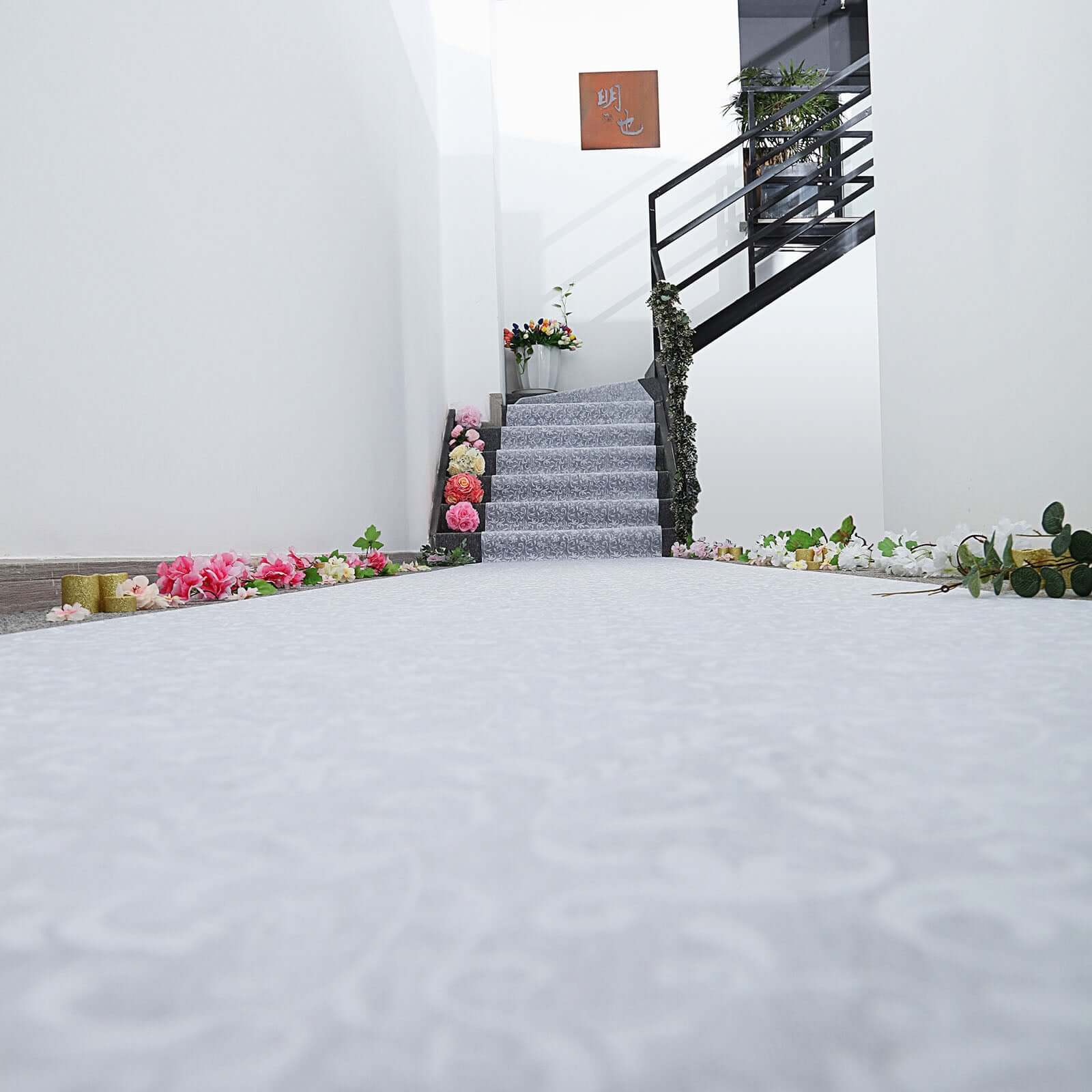 White Floral Lace Aisle Runner 36"x50ft - Image 6