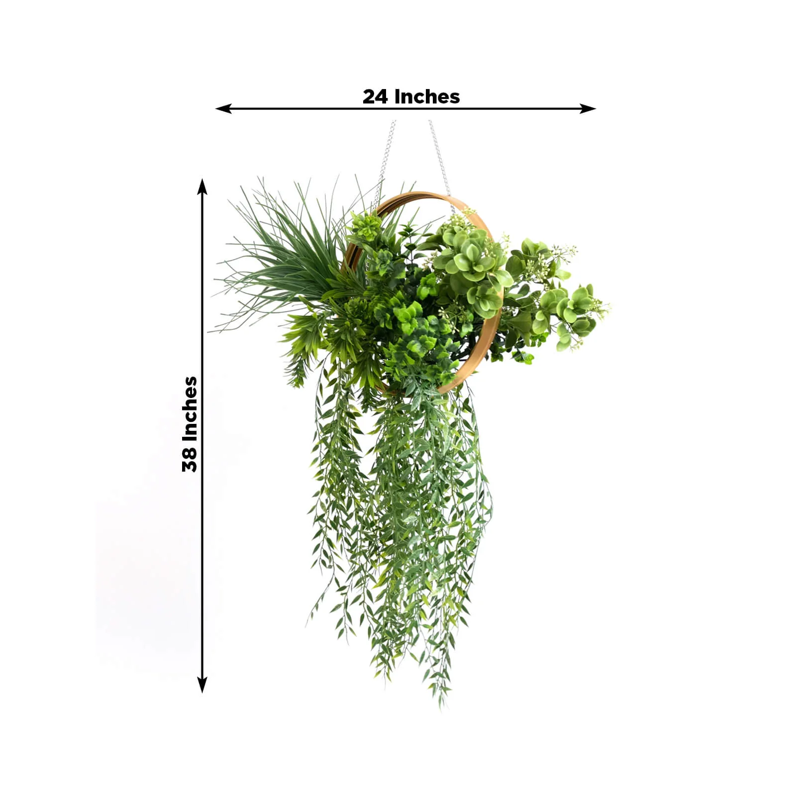 38" Long Hanging Hoop Greenery Chandelier – Faux Green Plant Ceiling Décor - Image 3