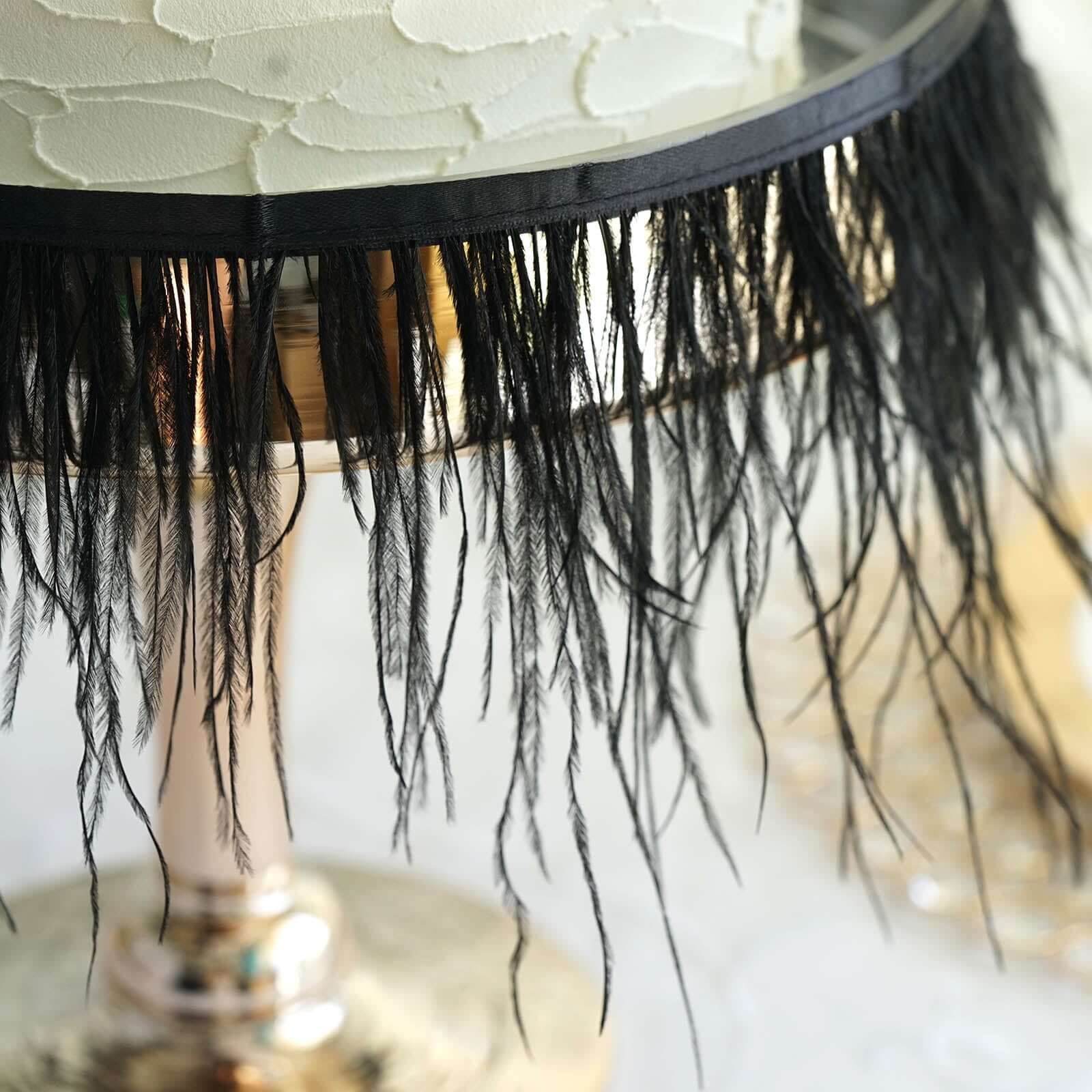 Black Real Ostrich Feather Fringe Trim With Satin Ribbon Tape 39" - Image 9