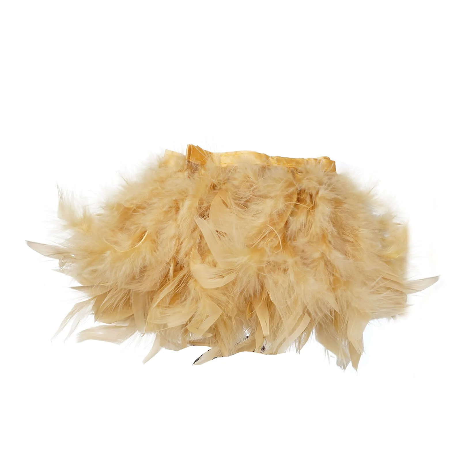 Gold Real Turkey Feather Fringe Trim With Satin Ribbon Tape 39" - Image 7