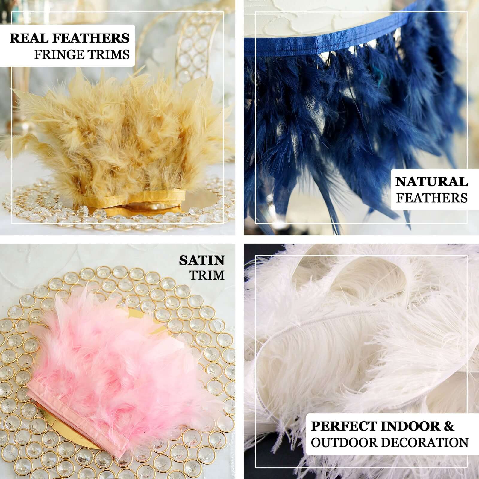 Natural Real Turkey Feather Fringe Trim With Satin Ribbon Tape 39" - Image 4