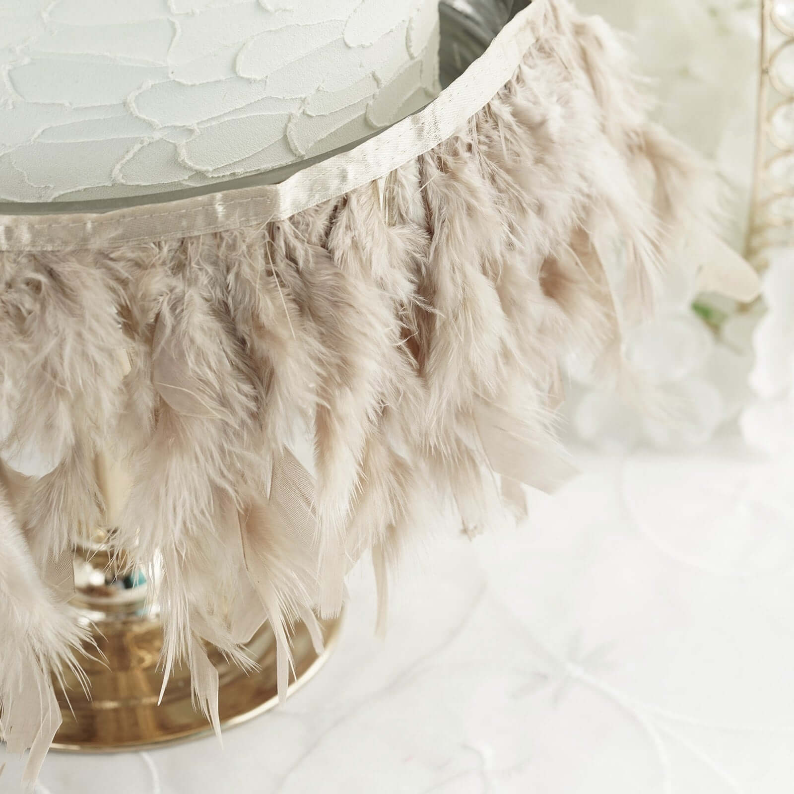 Natural Real Turkey Feather Fringe Trim With Satin Ribbon Tape 39" - Image 5