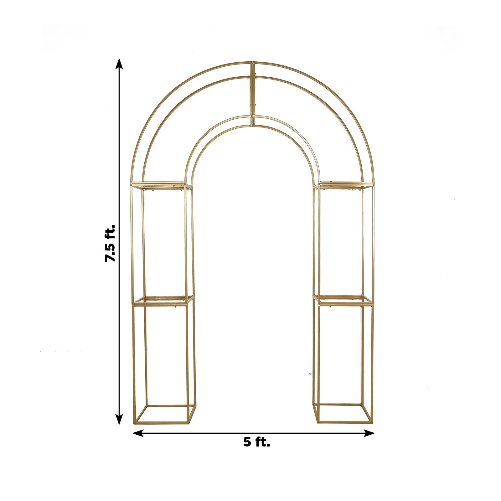 3D Gold Metal Wedding Arch Backdrop Stand with Round Top, Heavy-Duty Floral Balloon Frame for Party Decor - 7.5ft - Image 3