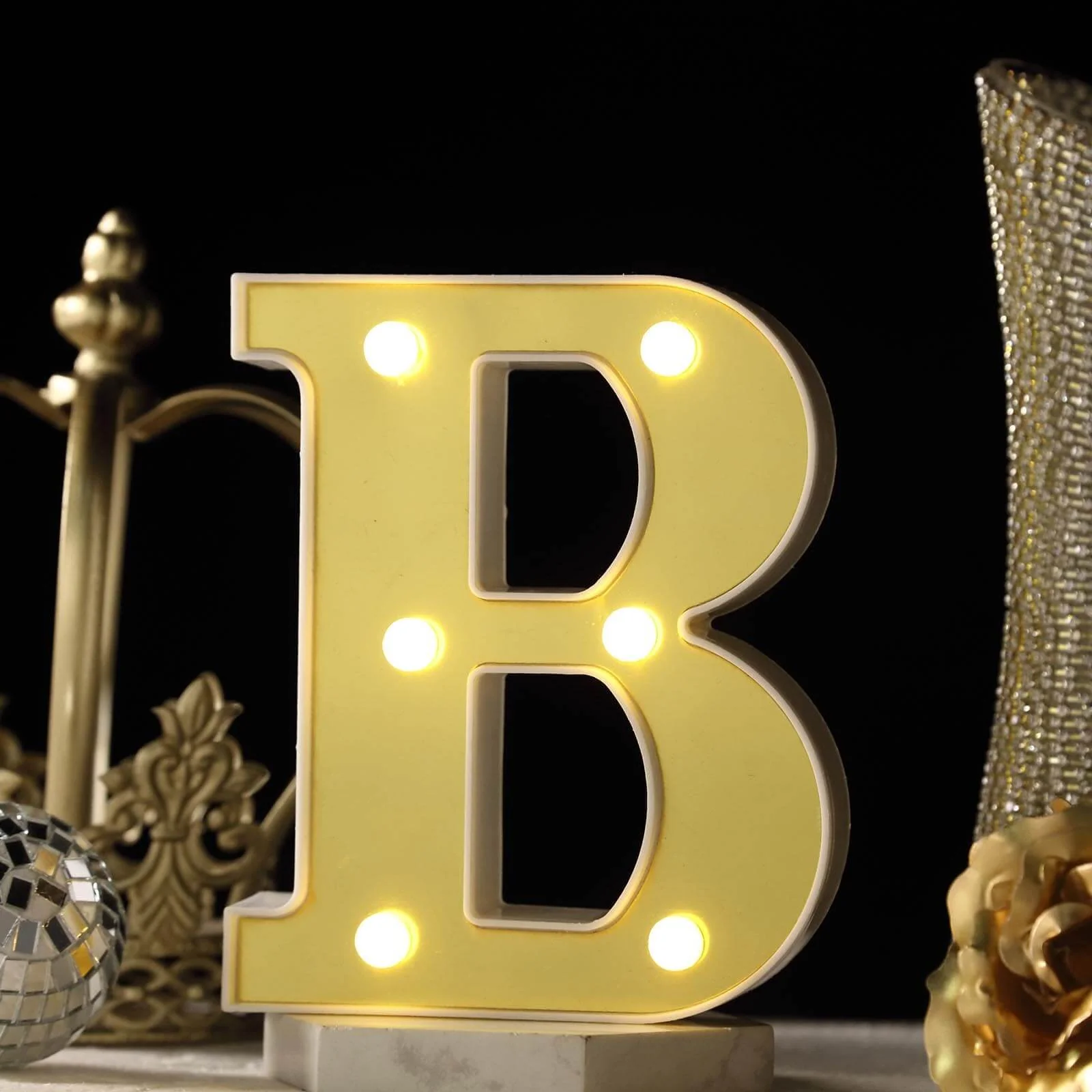 3D Marquee Letter "B" Gold with Warm White 6 LED Lights 6" - Light-Up Accent for Displays - Image 2