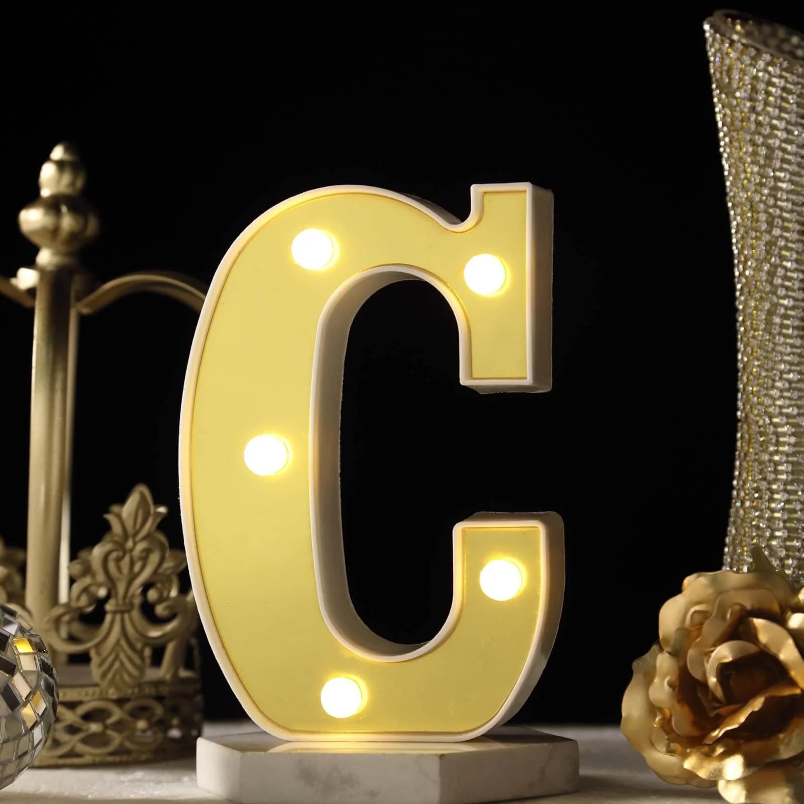 3D Marquee Letter "C" Gold with Warm White 5 LED Lights 6" - Light-Up Accent for Displays - Image 2