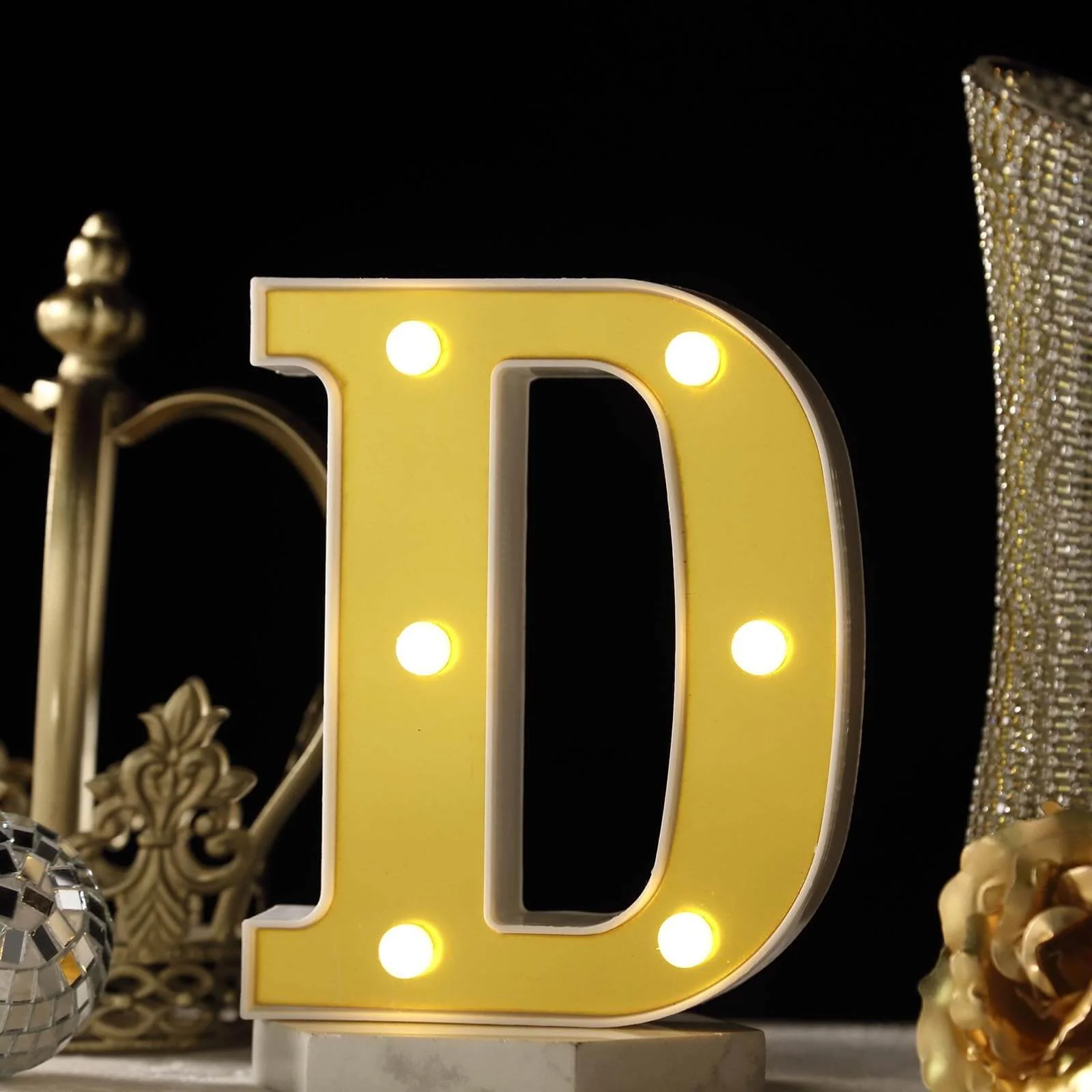 3D Marquee Letter "D" Gold with Warm White 6 LED Lights 6" - Light-Up Accent for Displays - Image 2