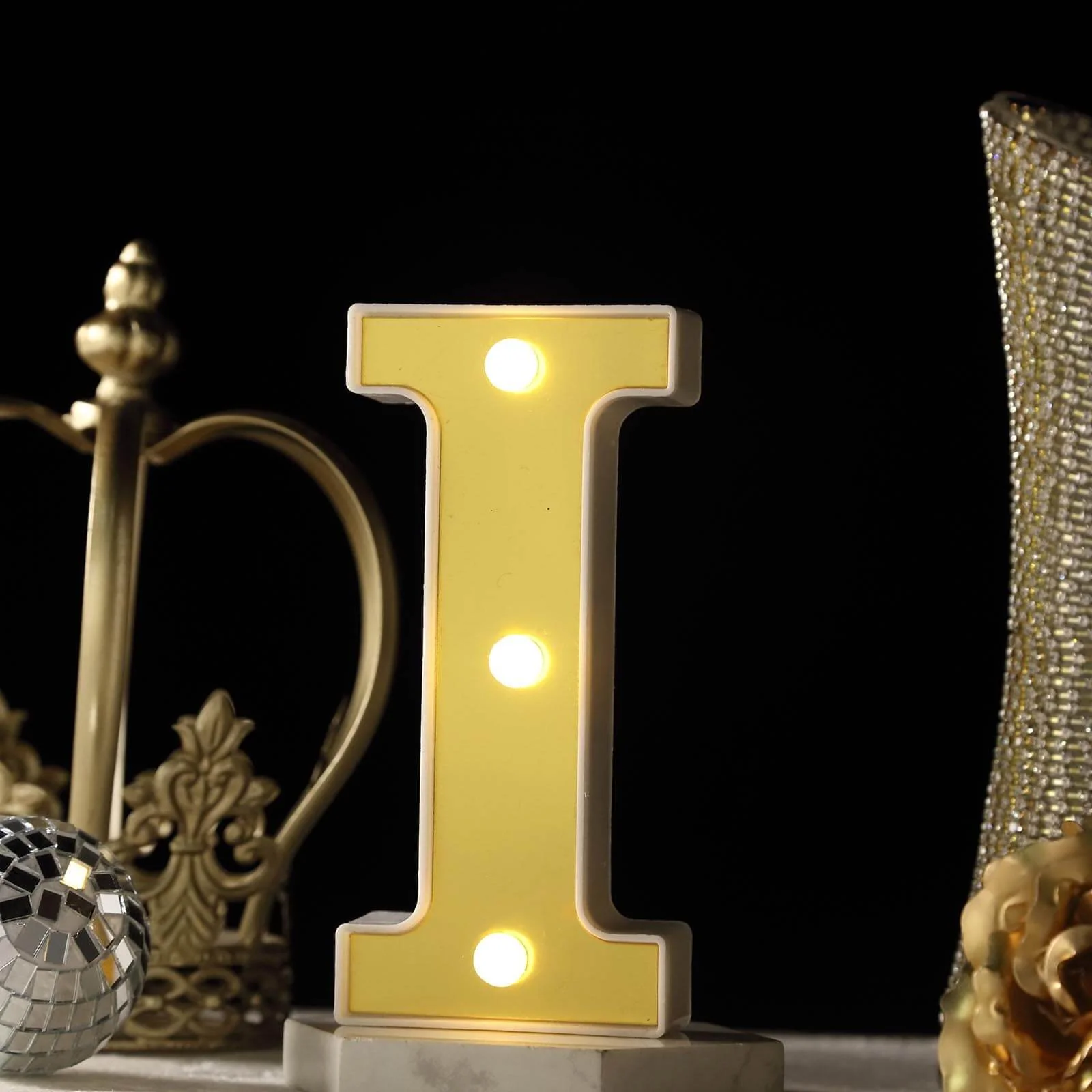 3D Marquee Letter "I" Gold with Warm White 3 LED Lights 6" - Light-Up Accent for Displays - Image 2