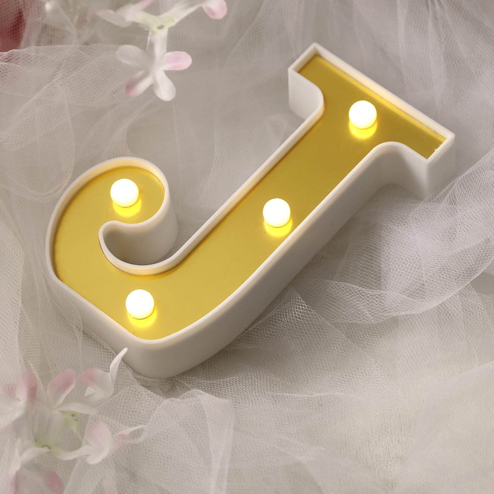 3D Marquee Letter "J" Gold with Warm White 4 LED Lights 6" - Light-Up Accent for Displays - Image 7