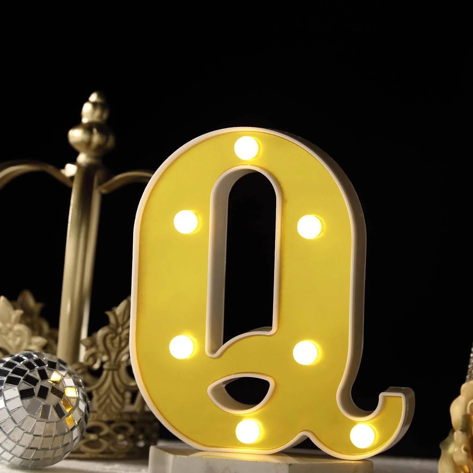 3D Marquee Letter "Q" Gold with Warm White 7 LED Lights 6" - Light-Up Accent for Displays - Image 2