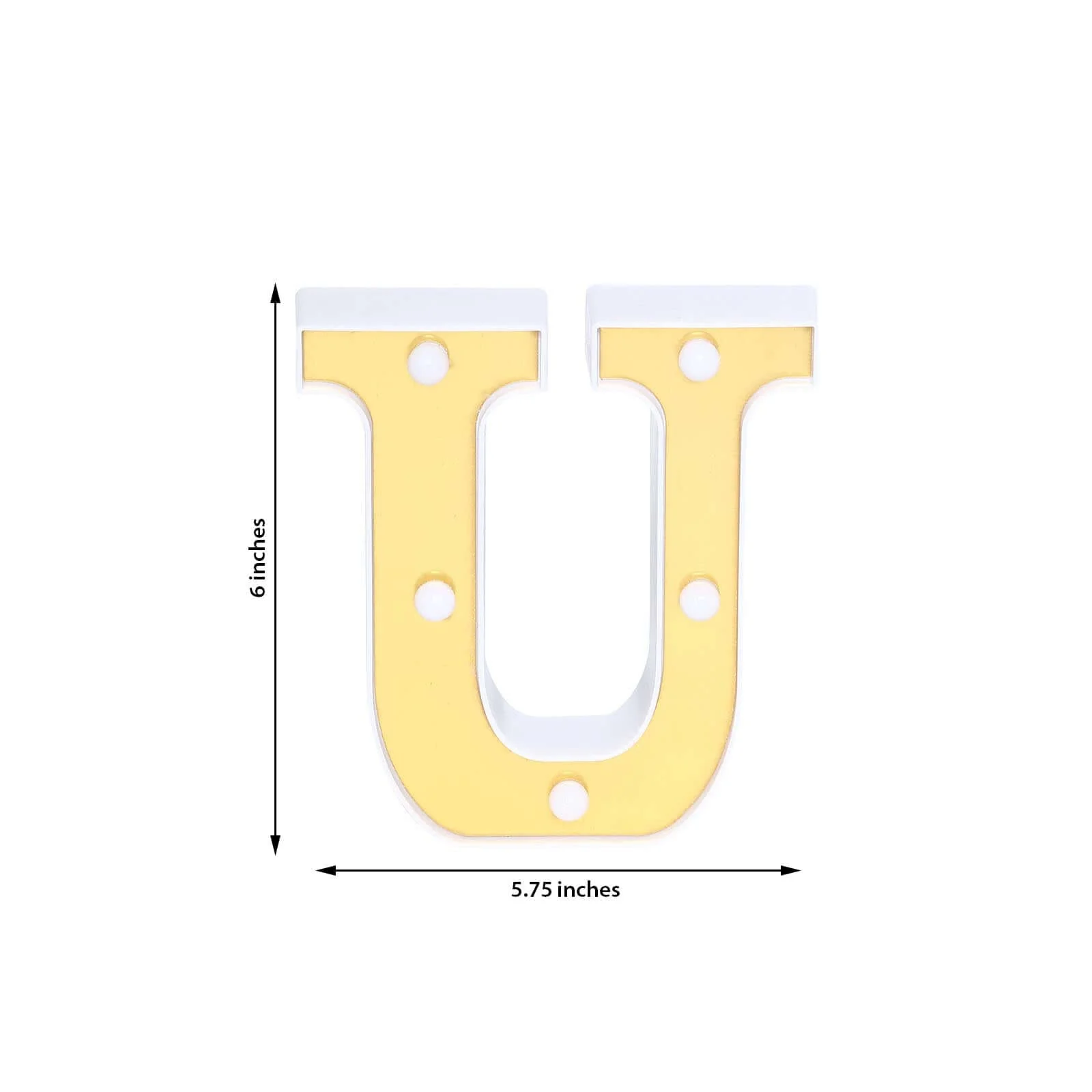 3D Marquee Letter "U" Gold with Warm White 5 LED Lights 6" - Light-Up Accent for Displays - Image 3