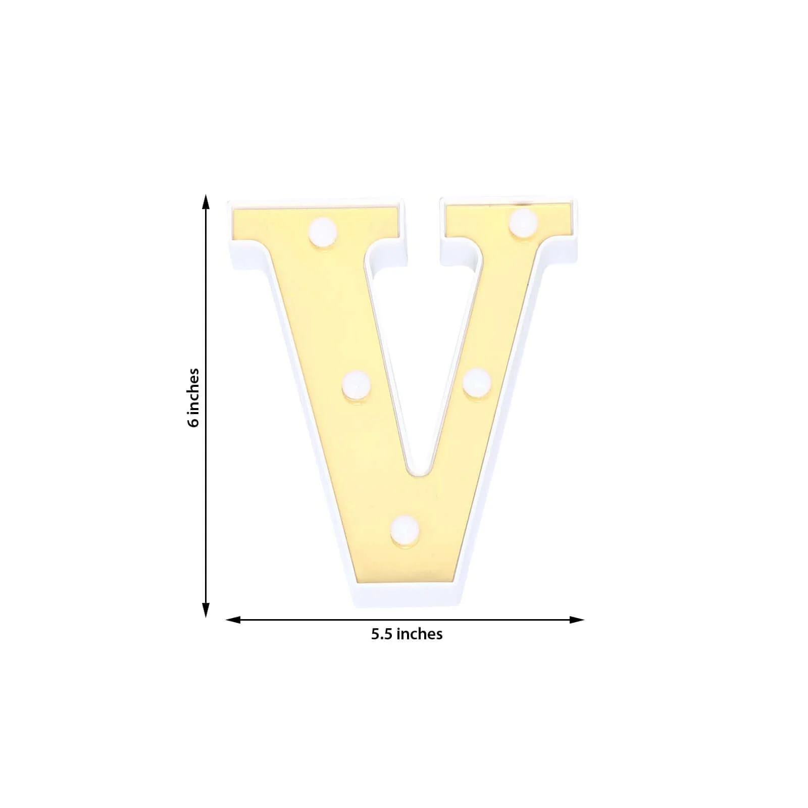 3D Marquee Letter "V" Gold with Warm White 5 LED Lights 6" - Light-Up Accent for Displays - Image 3