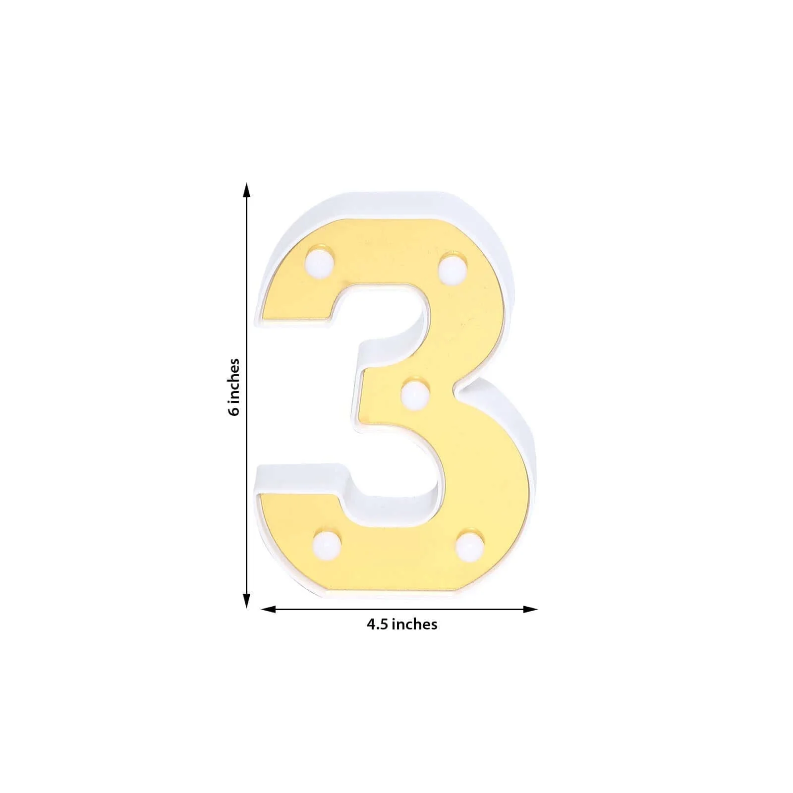 3D Marquee Number "3" Gold with Warm White 5 LED Lights 6" - Light-Up Decor for Weddings - Image 3