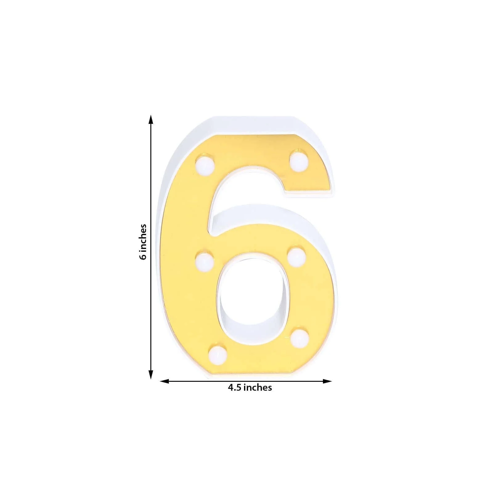 3D Marquee Number "6" Gold with Warm White 6 LED Lights 6" - Light-Up Decor for Weddings - Image 3