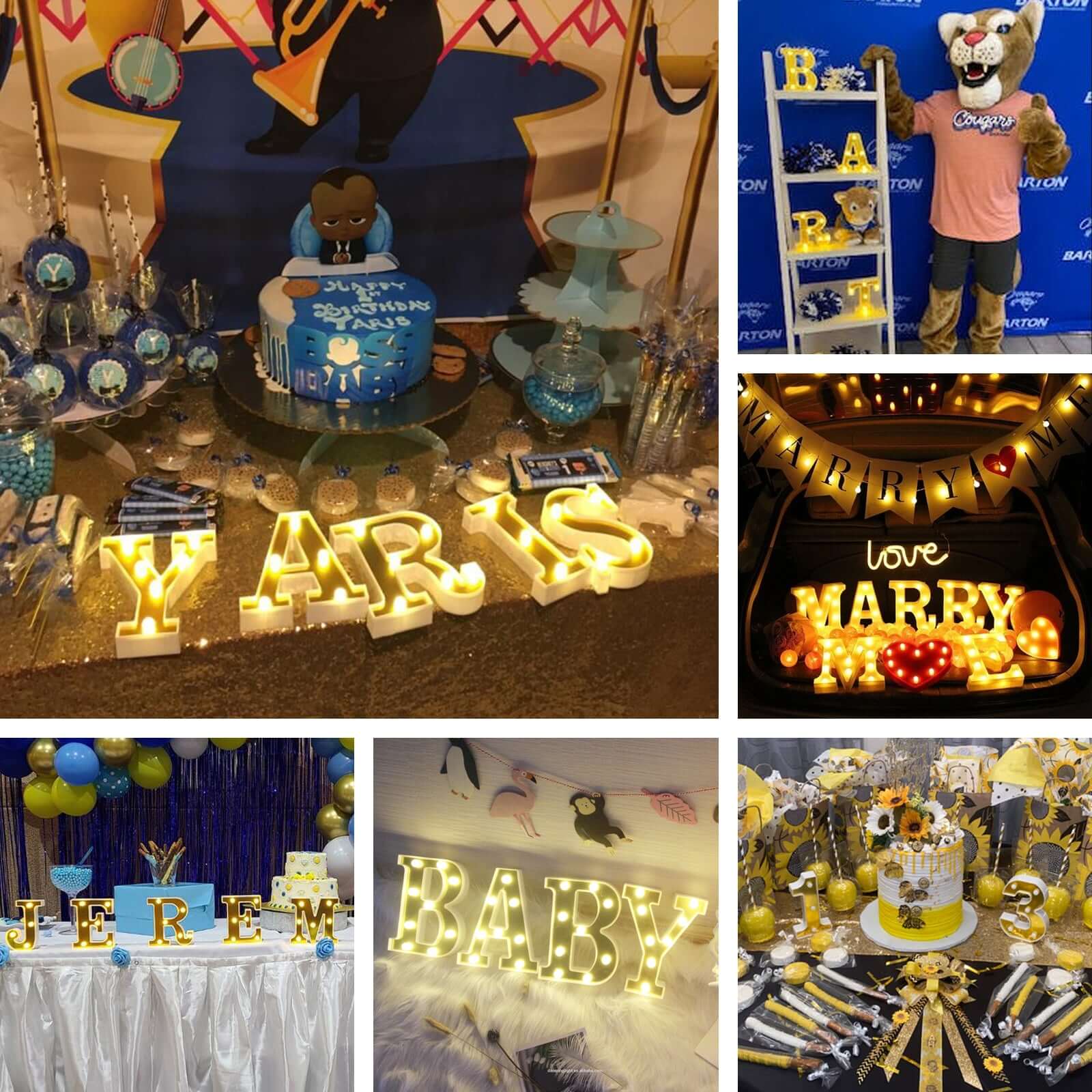 3D Marquee Number "6" Gold with Warm White 6 LED Lights 6" - Light-Up Decor for Weddings - Image 5