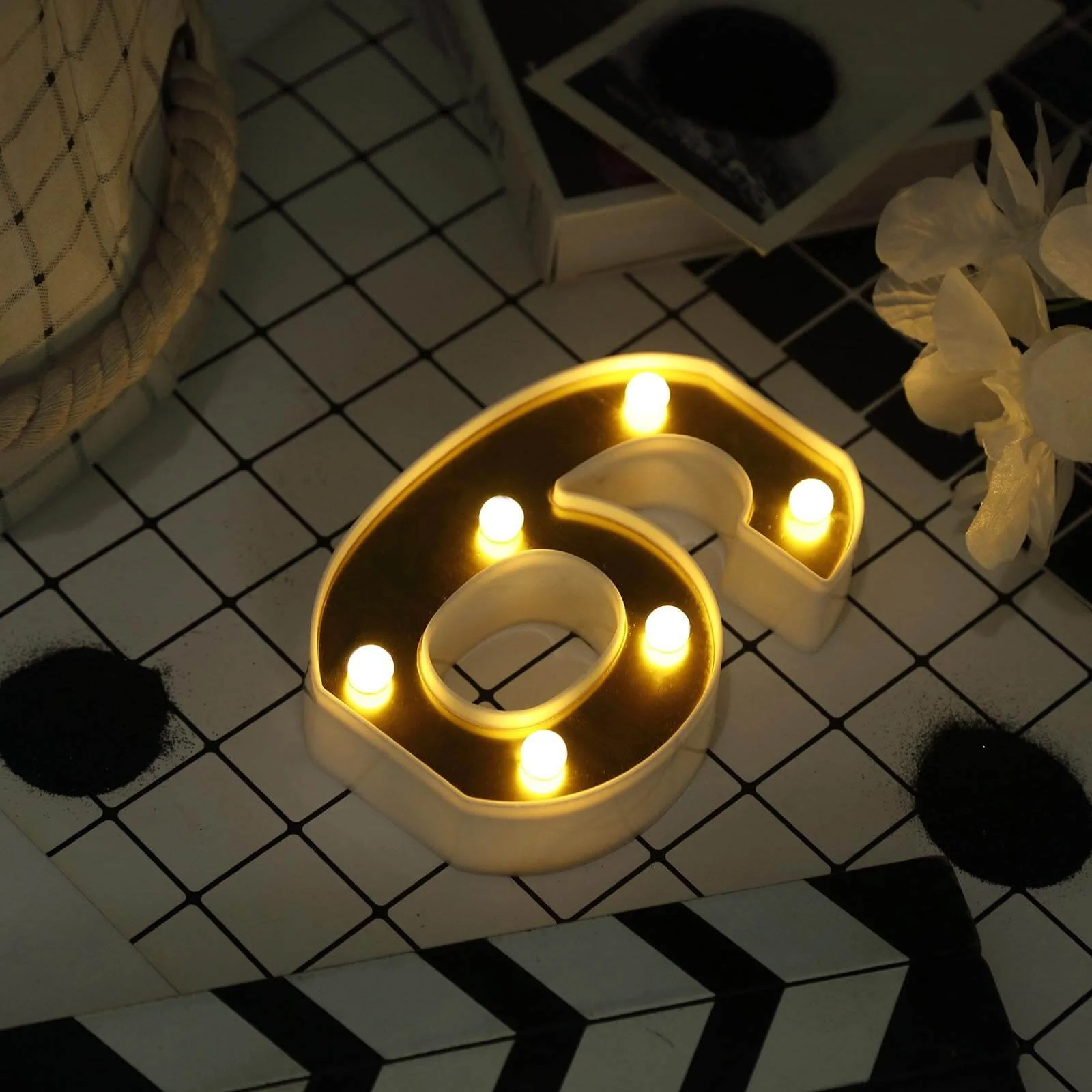 3D Marquee Number "6" Gold with Warm White 6 LED Lights 6" - Light-Up Decor for Weddings - Image 6