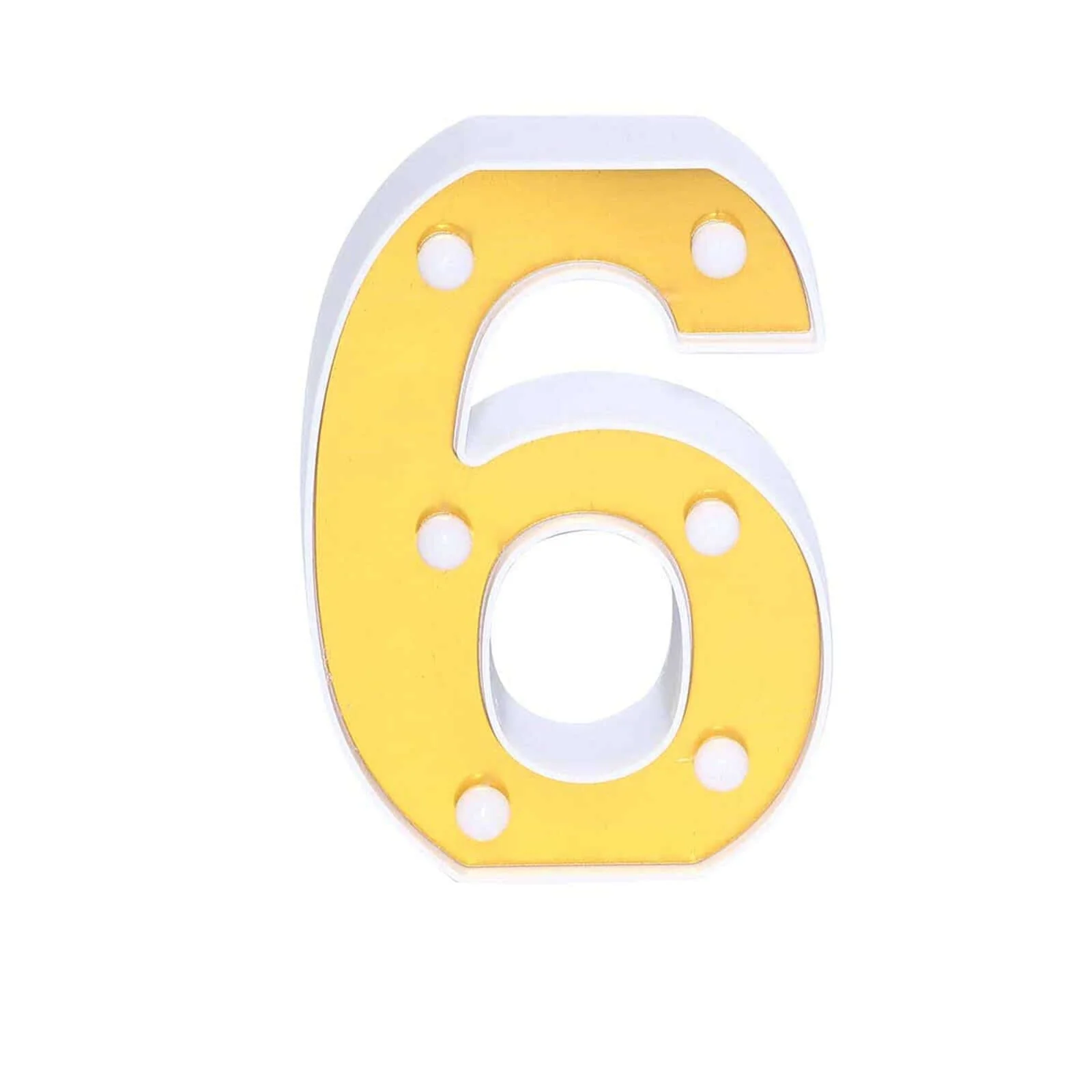 3D Marquee Number "6" Gold with Warm White 6 LED Lights 6" - Light-Up Decor for Weddings - Image 8