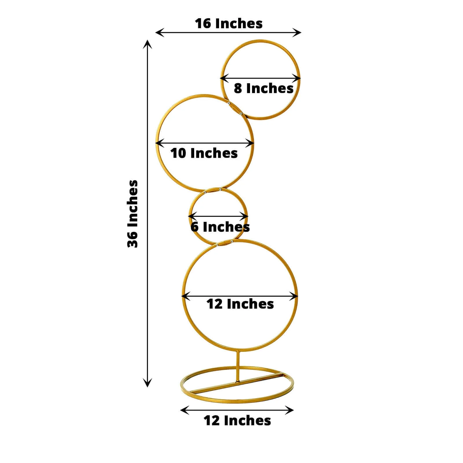 4-Tier Gold Metal Hoop Pillar Flower Stand, Wreath Wedding Arch Table Centerpiece 3ft - Image 4