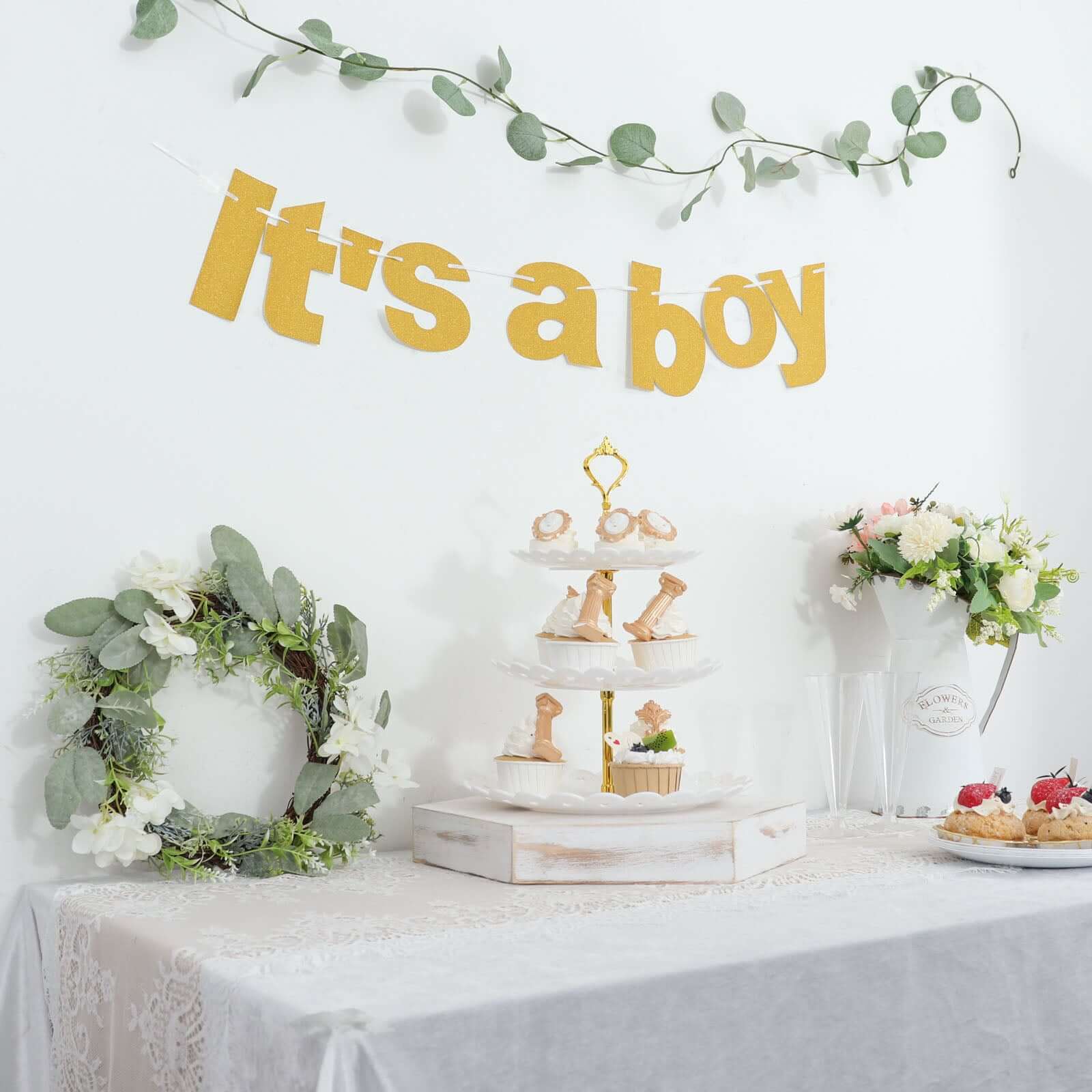 Gold Glittered It's a Boy Paper Hanging Gender Reveal Garland Banner, Baby Shower Banner 3ft - Image 12