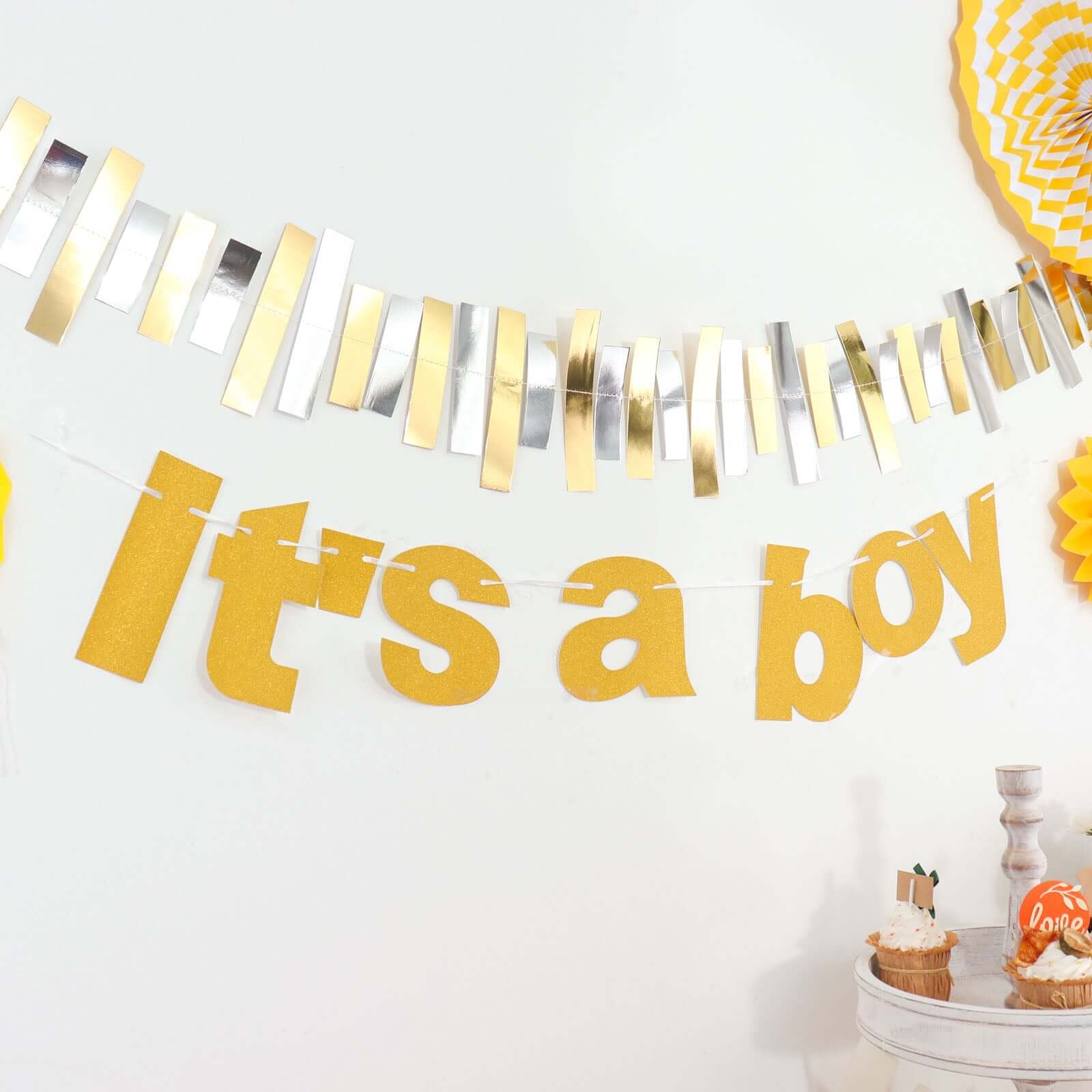 Gold Glittered It's a Boy Paper Hanging Gender Reveal Garland Banner, Baby Shower Banner 3ft - Image 6