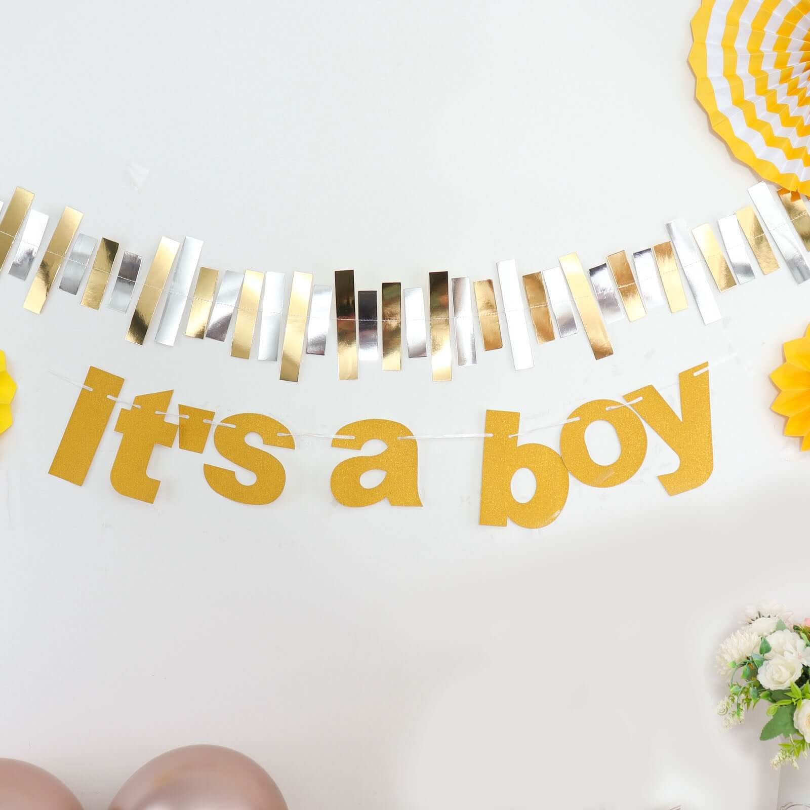 Gold Glittered It's a Boy Paper Hanging Gender Reveal Garland Banner, Baby Shower Banner 3ft - Image 9