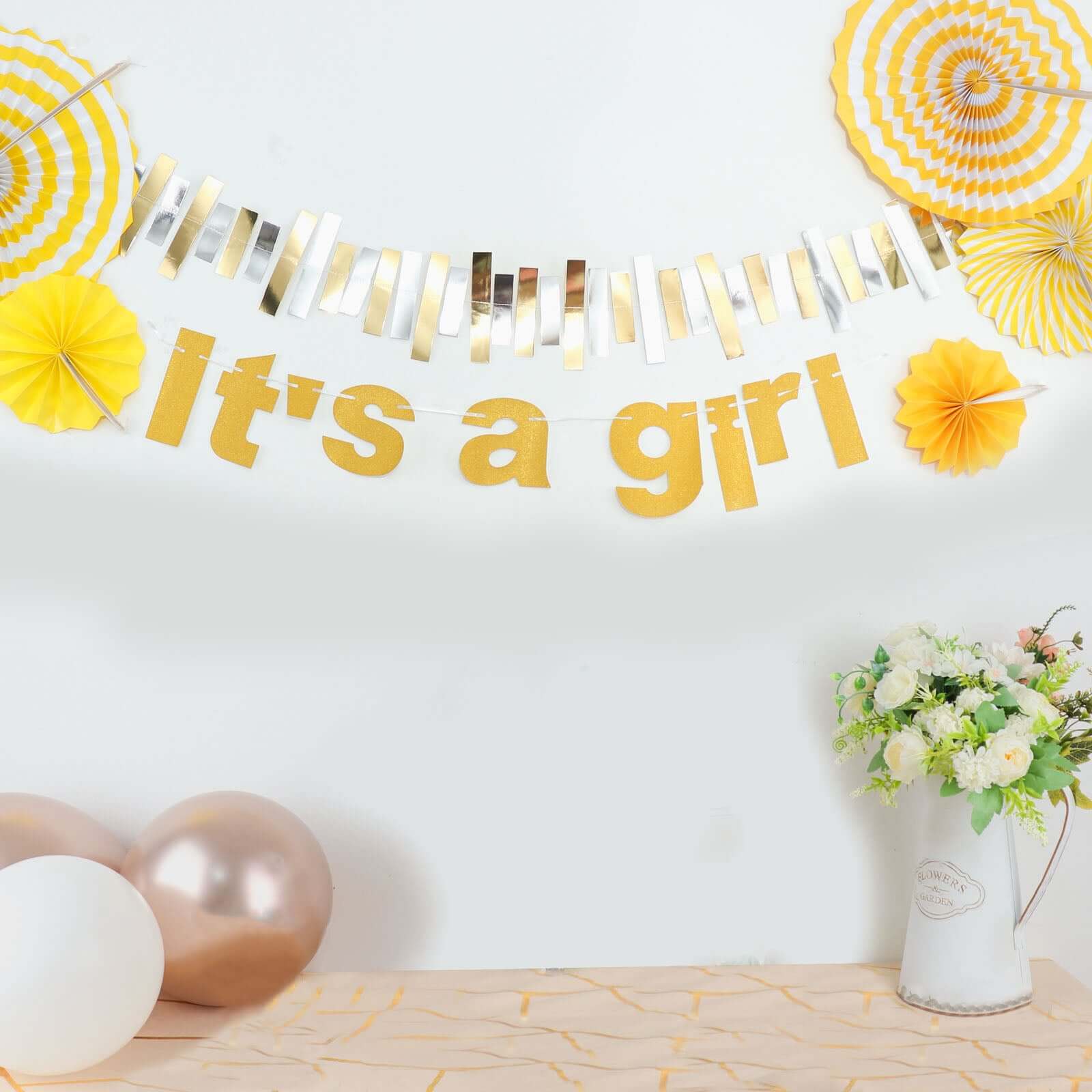 Gold Glittered It's a Girl Paper Hanging Gender Reveal Garland Banner, Baby Shower Banner 3ft - Image 5