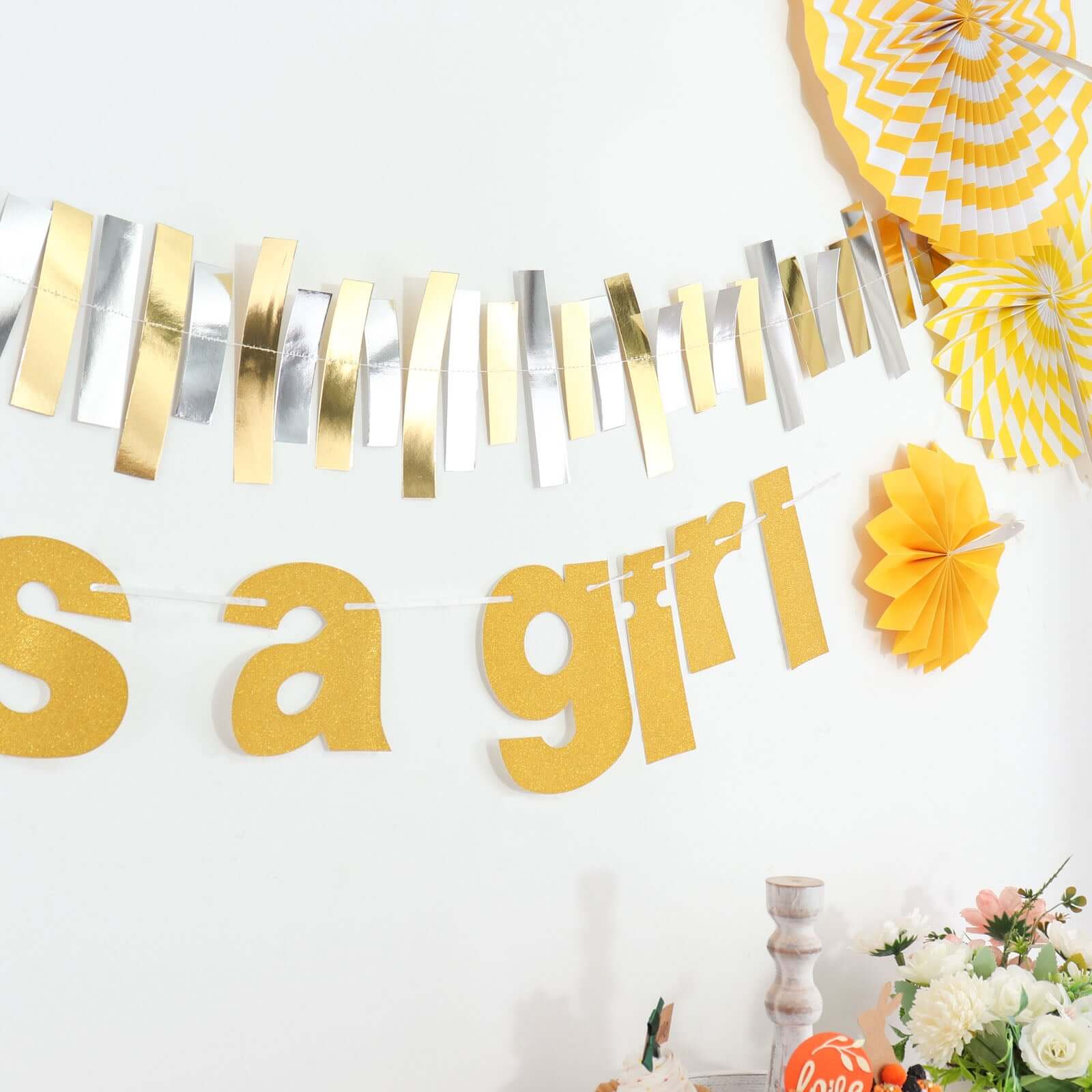 Gold Glittered It's a Girl Paper Hanging Gender Reveal Garland Banner, Baby Shower Banner 3ft - Image 9
