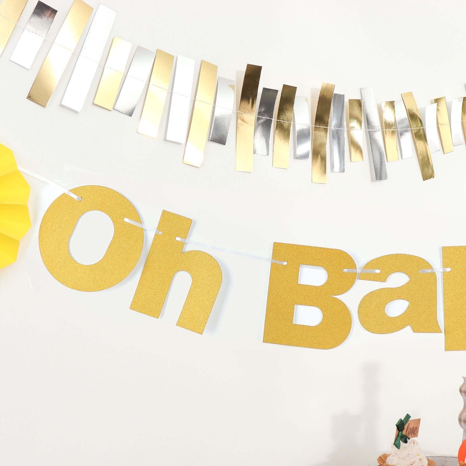 Gold Glittered Oh Baby Paper Hanging Baby Shower Garland Banner 3ft - Image 11