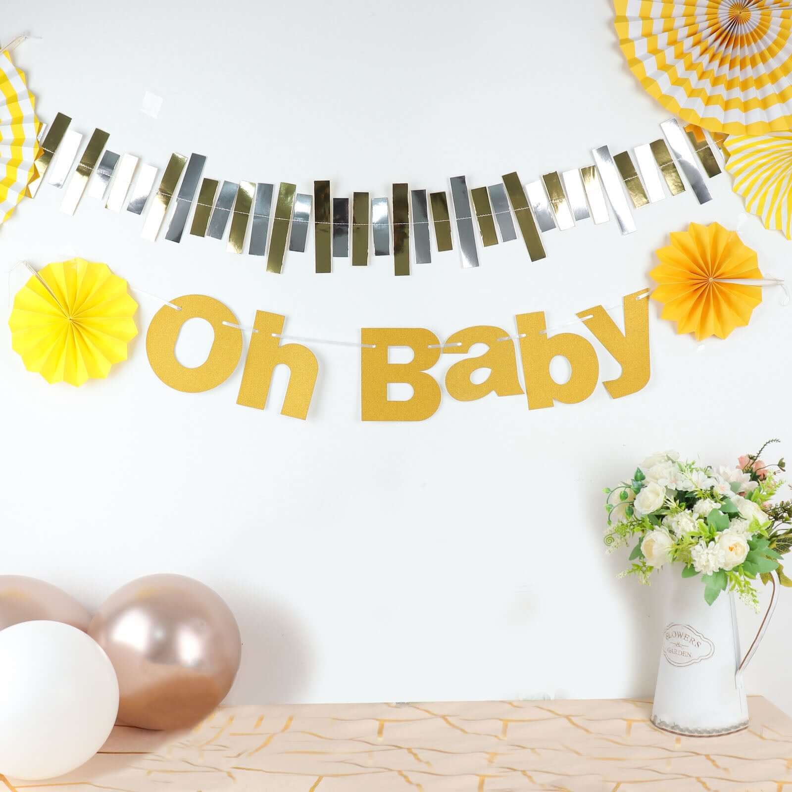 Gold Glittered Oh Baby Paper Hanging Baby Shower Garland Banner 3ft - Image 14