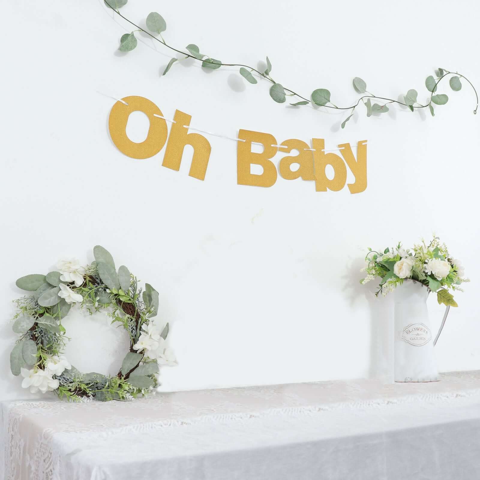 Gold Glittered Oh Baby Paper Hanging Baby Shower Garland Banner 3ft - Image 9