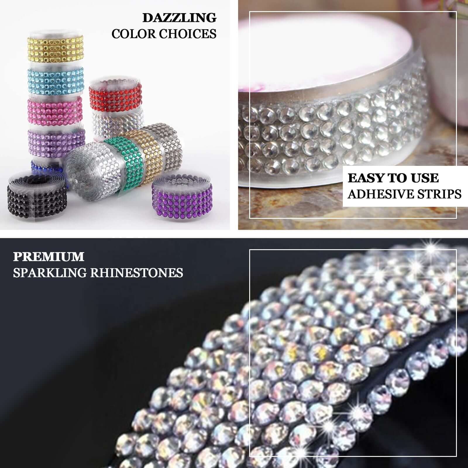 Silver Stick-On Rhinestone Tape, DIY Self Adhesive Diamond Gemstone Stickers 3ft - Image 4