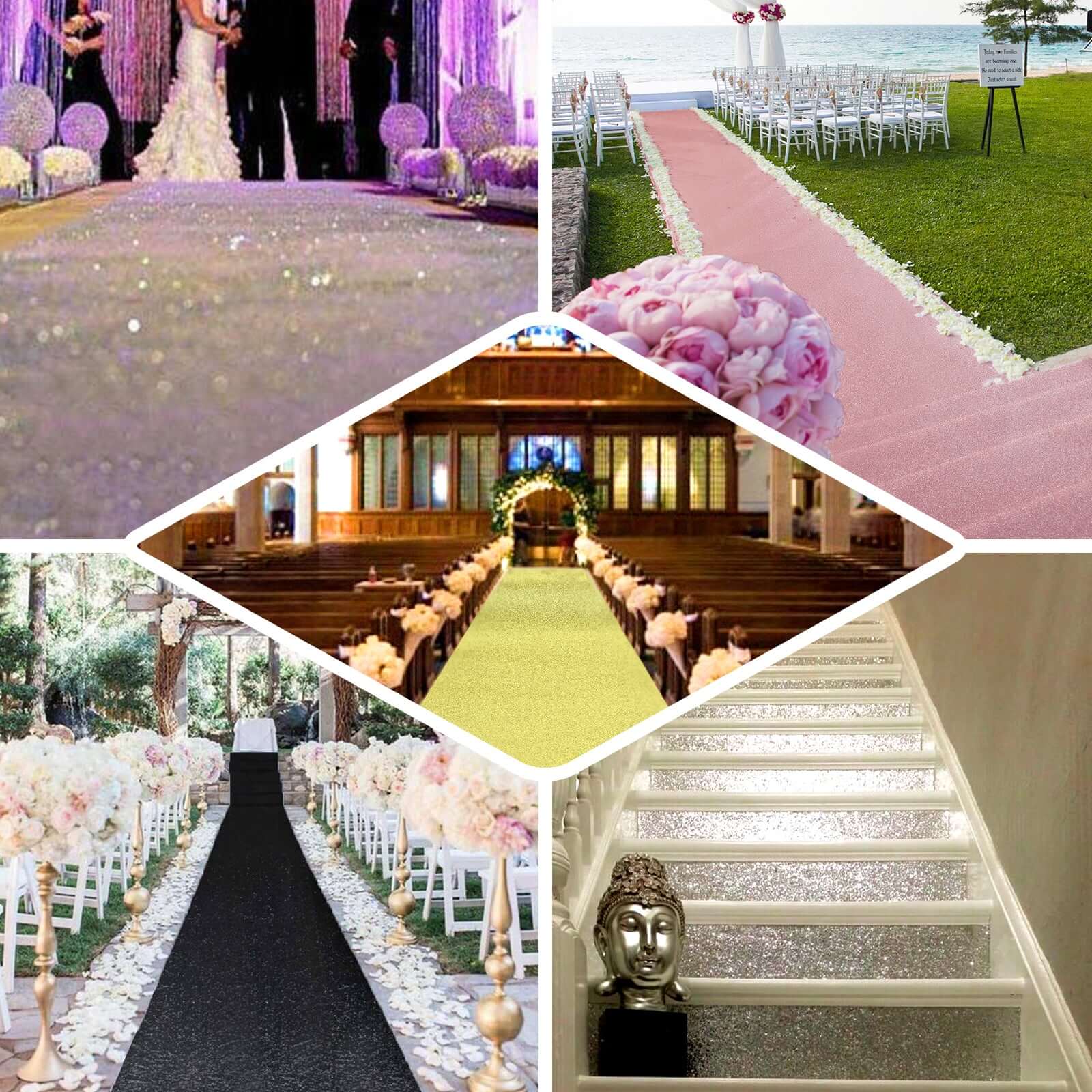 White Sparkle Glitter Wedding Aisle Runner, Non-Woven Red Carpet Runner - Prom, Hollywood, Glam Parties 3ftx50ft - Image 4