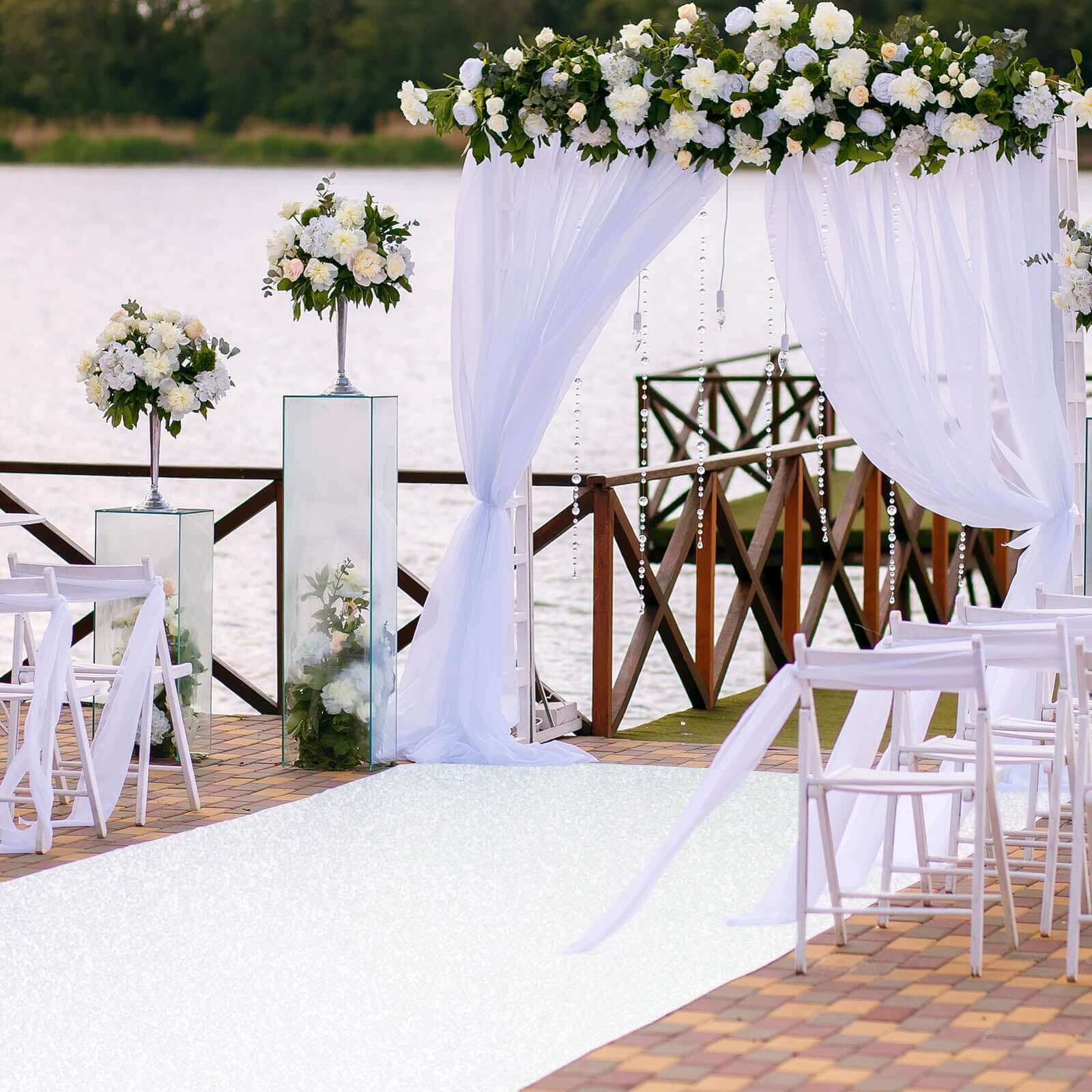 White Sparkle Glitter Wedding Aisle Runner, Non-Woven Red Carpet Runner - Prom, Hollywood, Glam Parties 3ftx50ft - Image 5