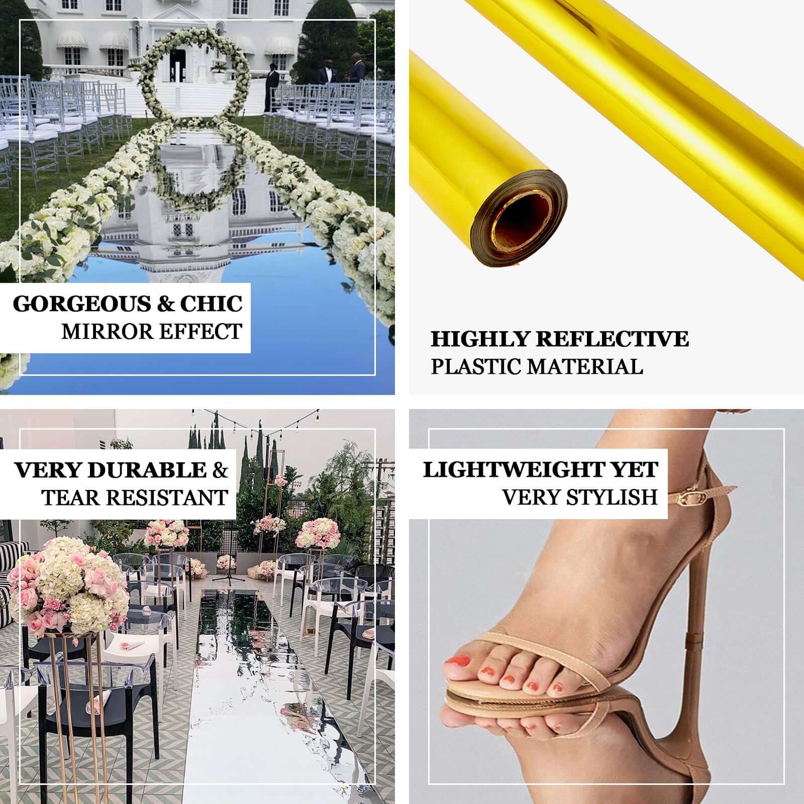 White Glossy Mirrored Wedding Aisle Runner, Non-Woven Red Carpet Runner - Prom, Hollywood, Glam Parties 3ftx65ft - Image 3