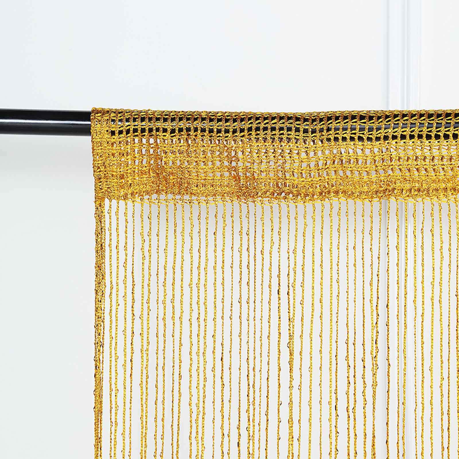 Gold Silk Tassel String Curtains, Decorative Room Divider Panels 3ftx8ft - Image 7