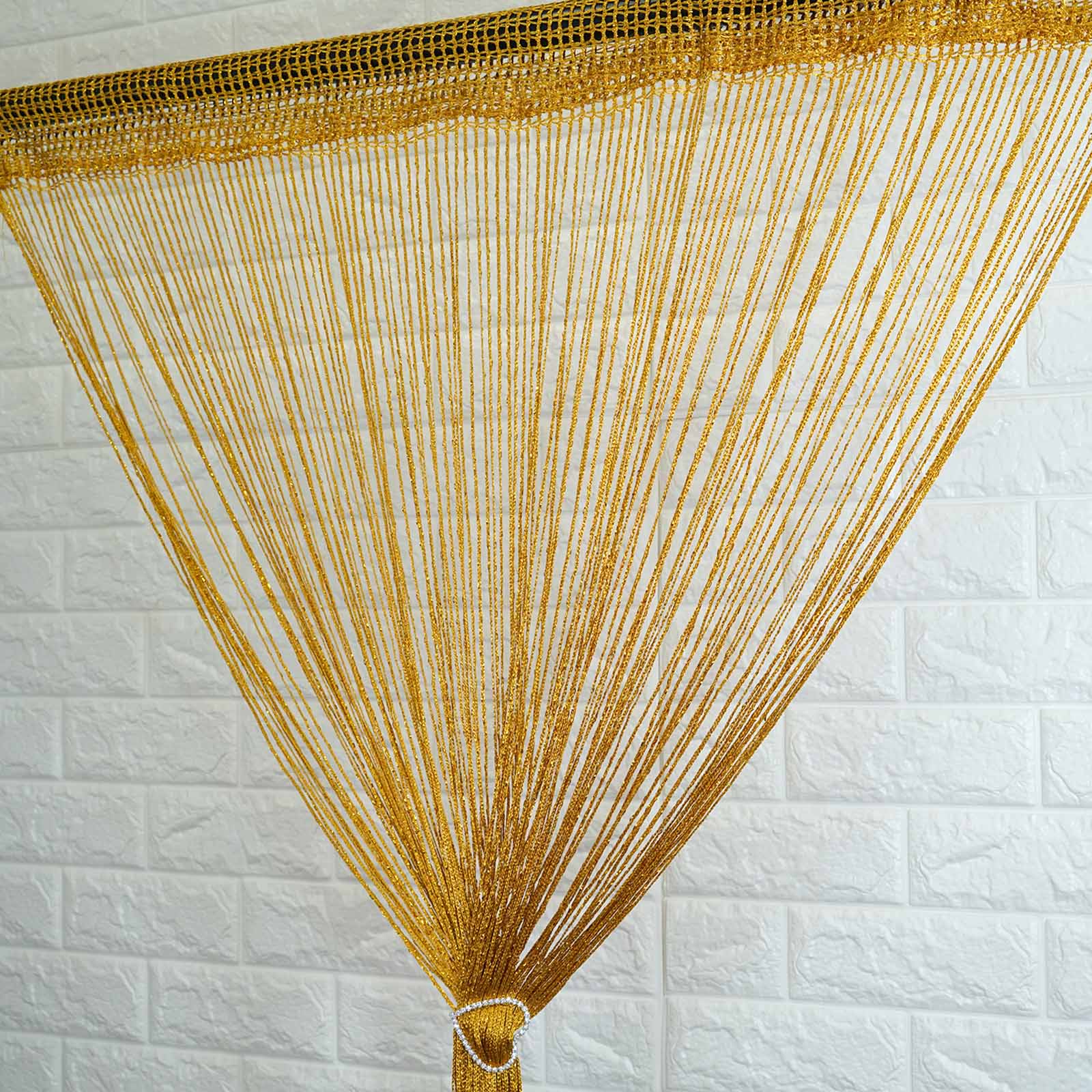 Gold Silk Tassel String Curtains, Decorative Room Divider Panels 3ftx8ft - Image 9