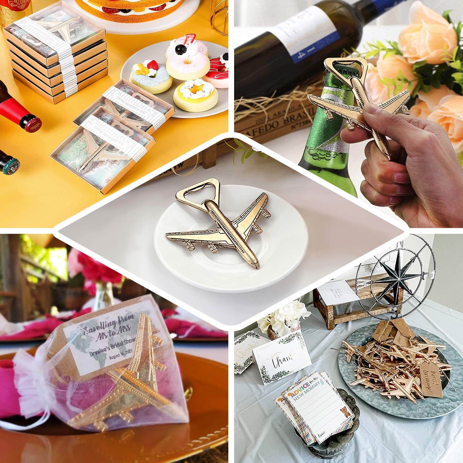 Antique Gold Metal Airplane Bottle Opener Vintage Party Favor Gift Box Pre-Packed 4" - Image 5