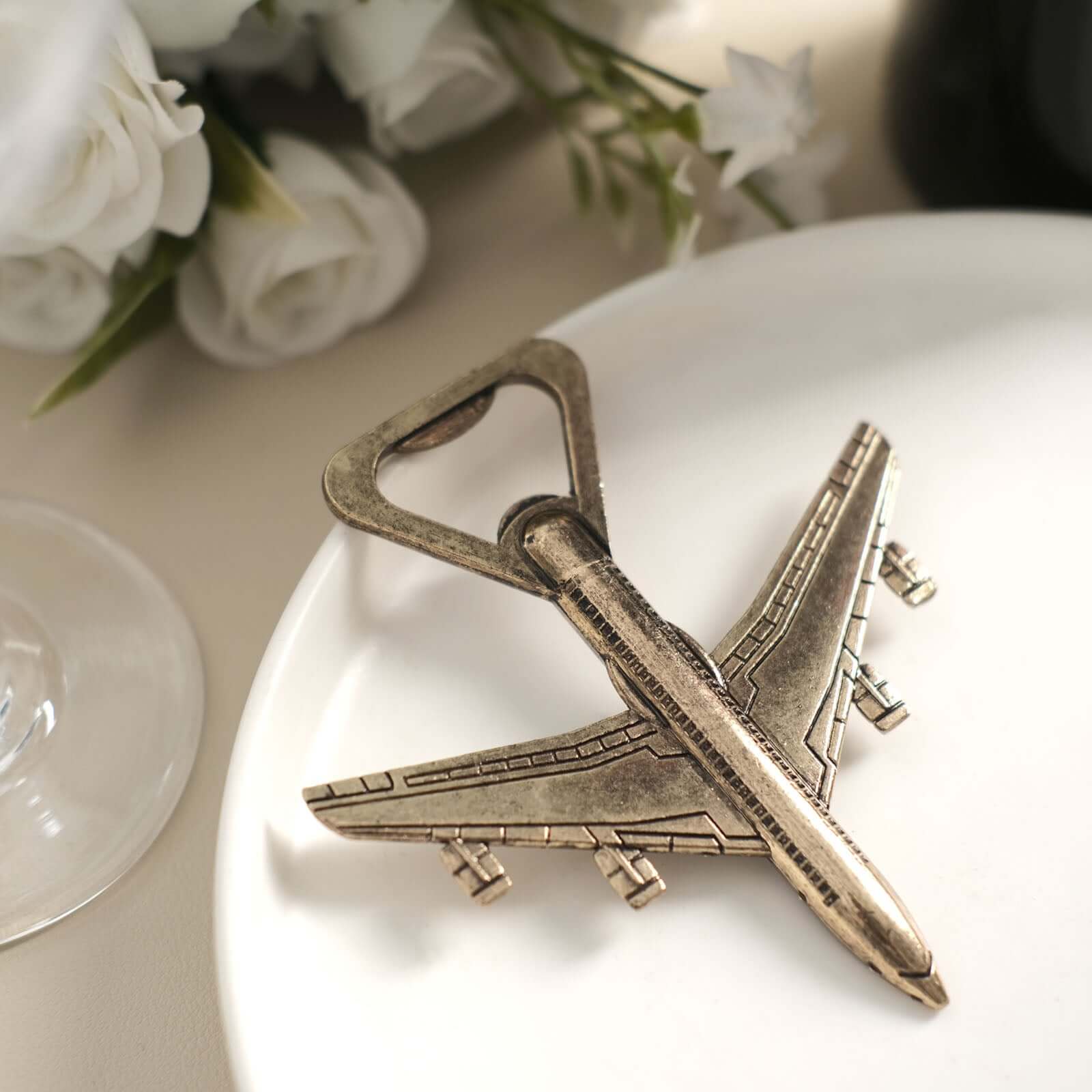 Antique Gold Metal Airplane Bottle Opener Vintage Party Favor Gift Box Pre-Packed 4" - Image 6