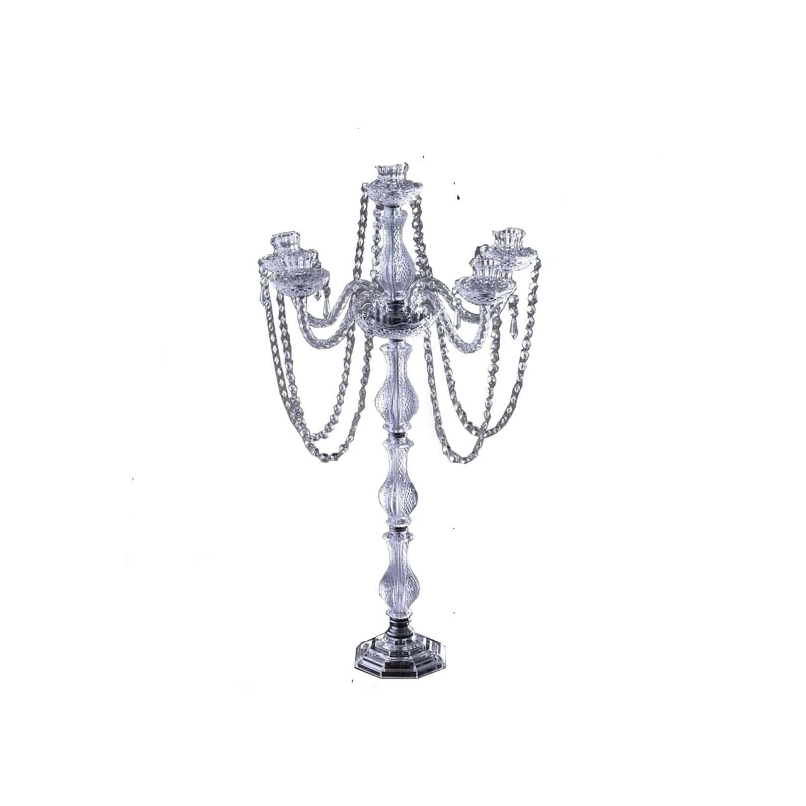 4-Arm Crystal Chandelier Candelabra 35" Silver - Metal Taper Candlestick Holder Table Centerpiece for Events - Image 6