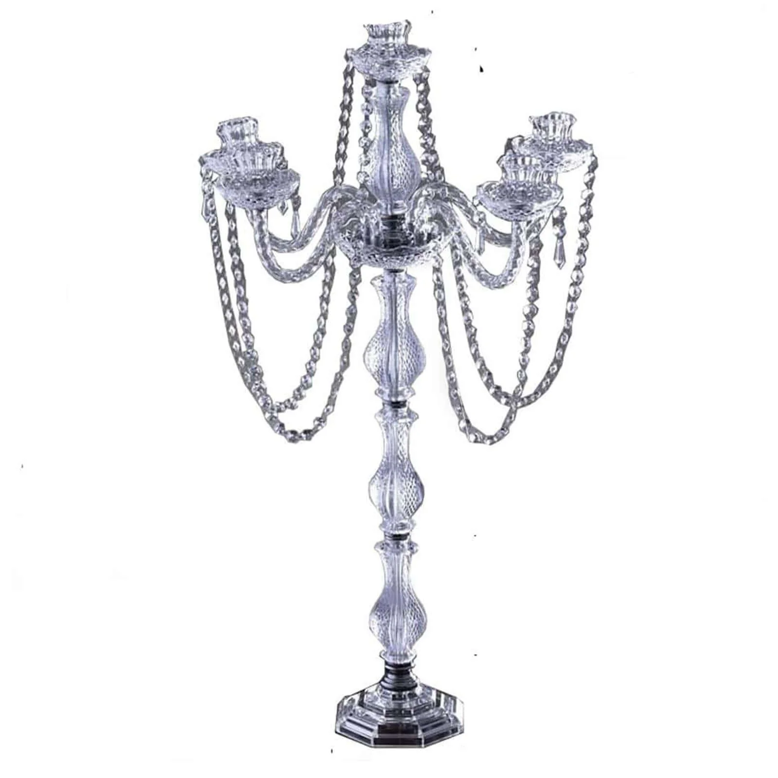 4-Arm Crystal Chandelier Candelabra 35" Silver - Metal Taper Candlestick Holder Table Centerpiece for Events - Image 8